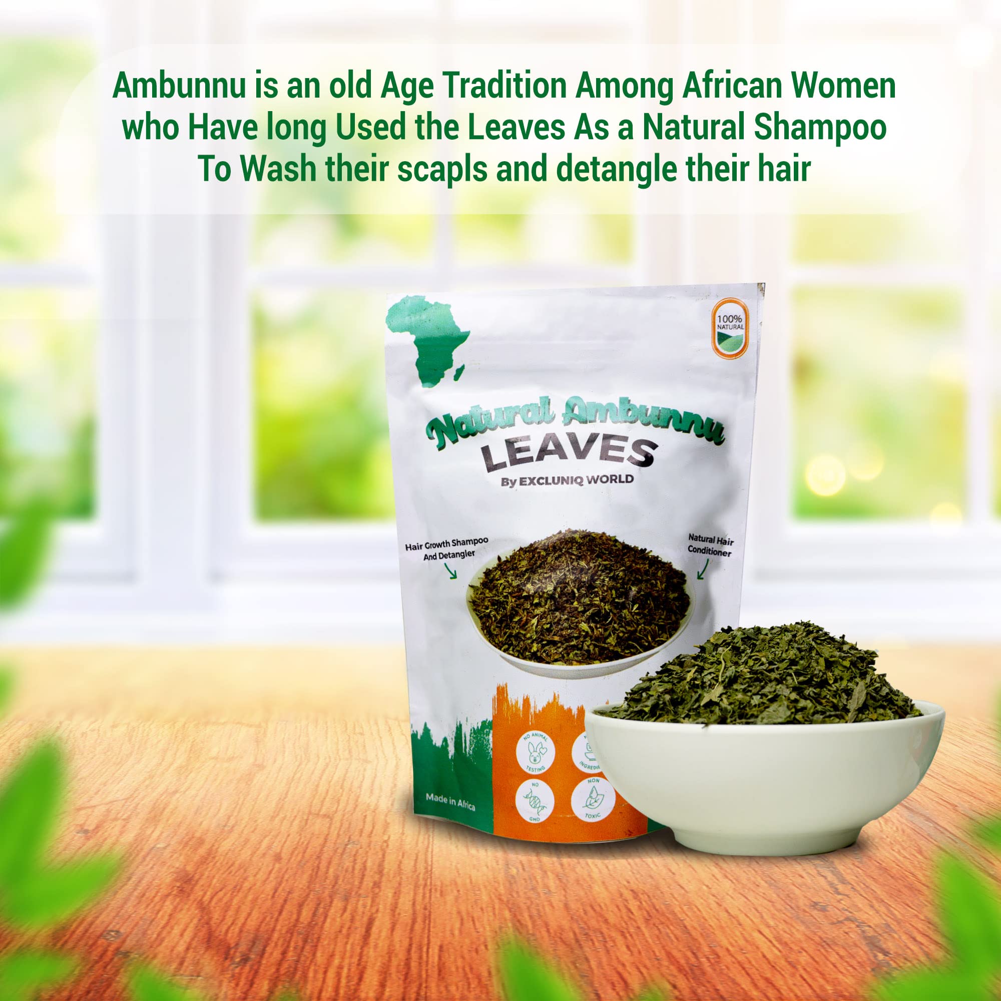 Natural Ambunnu Leaves by Excluniq World 50g pack | Herbal Hair Detangler, Shampoo & Conditioner for Dry and Damaged Hair | African Traditional Scalp & Hair Care Remedy for Everyone. 1.80 Ounce Pack