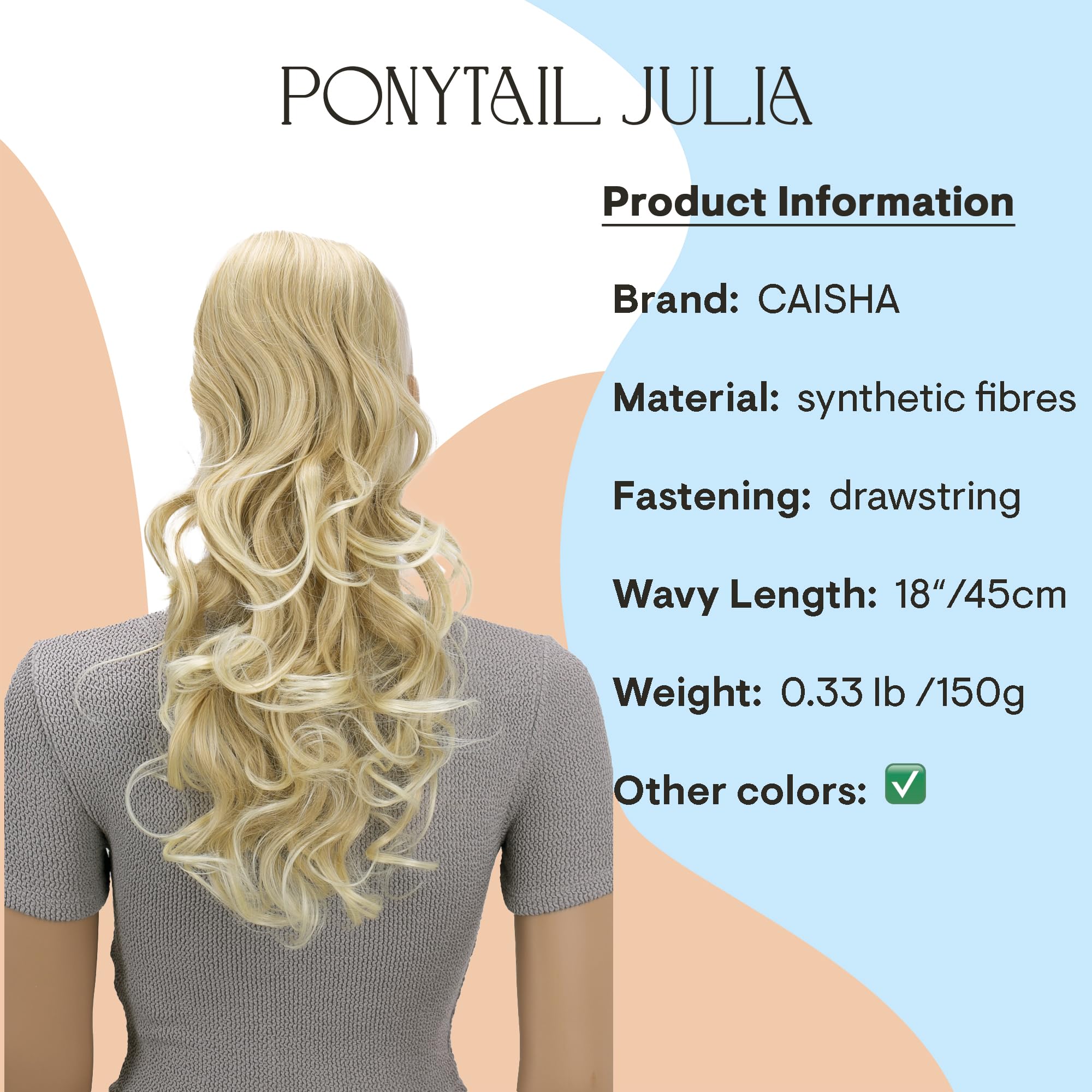 22 Hair Piece Pony Tail Extension Draw String Very Long & Voluminous Curled Wavy Heat-Resisting (blonde mix #27T613(PH10))