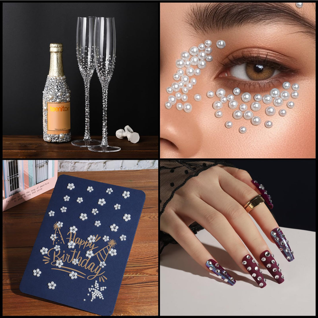 Teenitor Face Gems Self Adhesive Face Jewels, 1950PCS Hair Pearls and Face Rhinestone for Makeup Festival, Stick On Gems for Face, Hair, Eye, Body