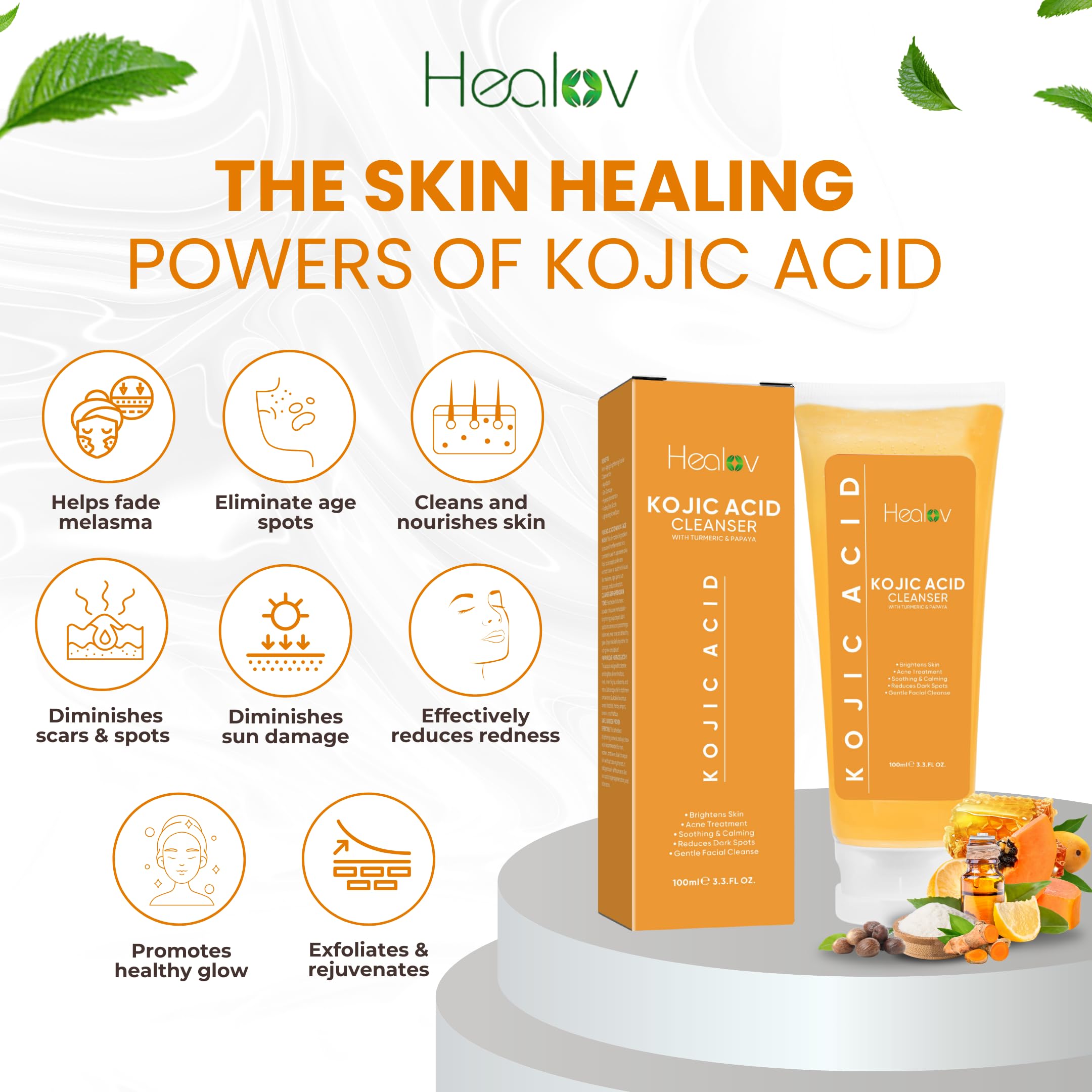 Kojic Acid Soap for Hyperpigmentation – Skin Brightening Kojic Papaya Face and Body Wash – Dark Spot Soap Reduces Acne, Scars, and Evens Skin Tone – Turmeric Facial Cleanser for Brighter Glowing Look