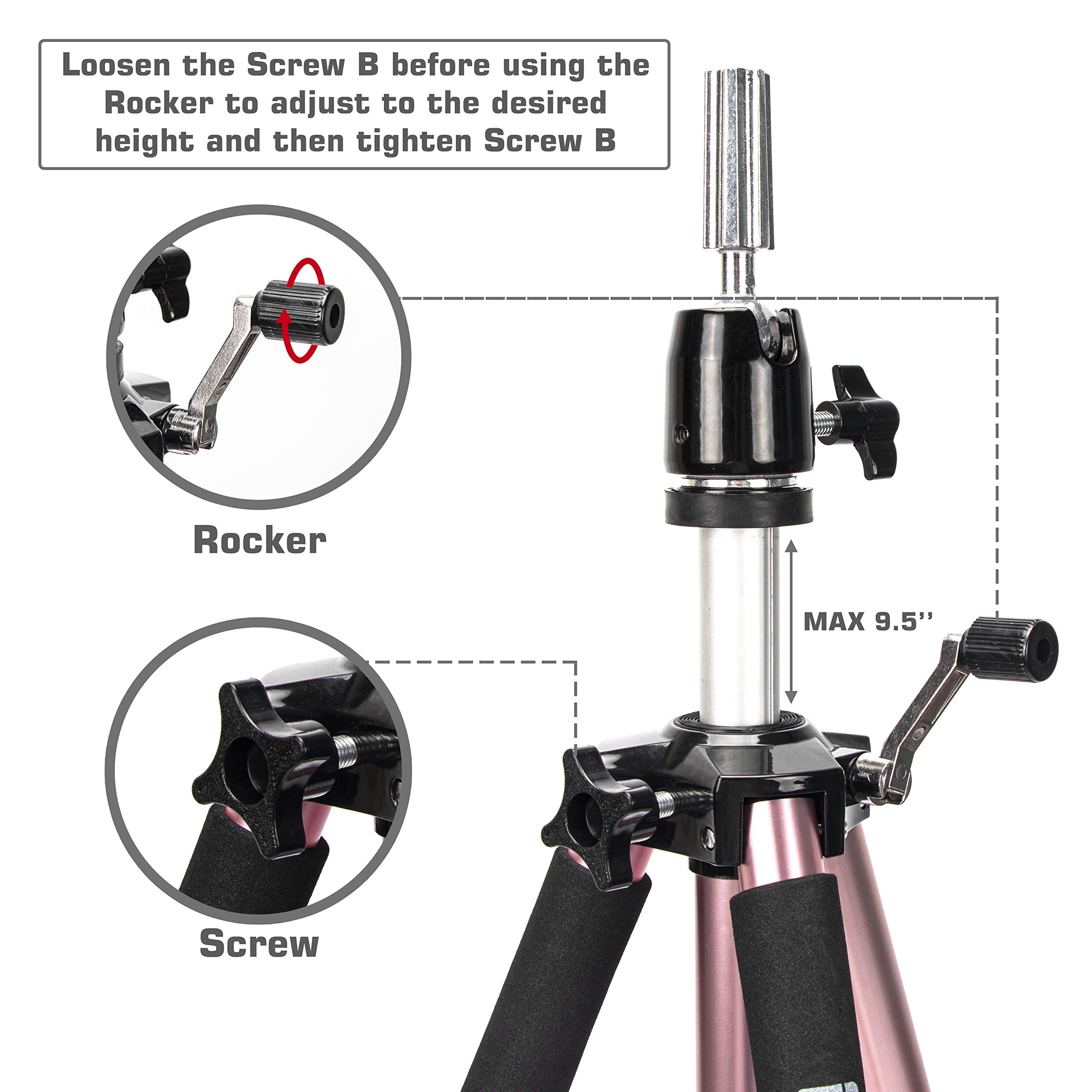 GEX Heavy Duty Canvas Block Head Tripod Cosmetology Training Doll Head Stand Mannequin Manikin Head Tripod Wig Stand With Travel Bag (Rose Gold)