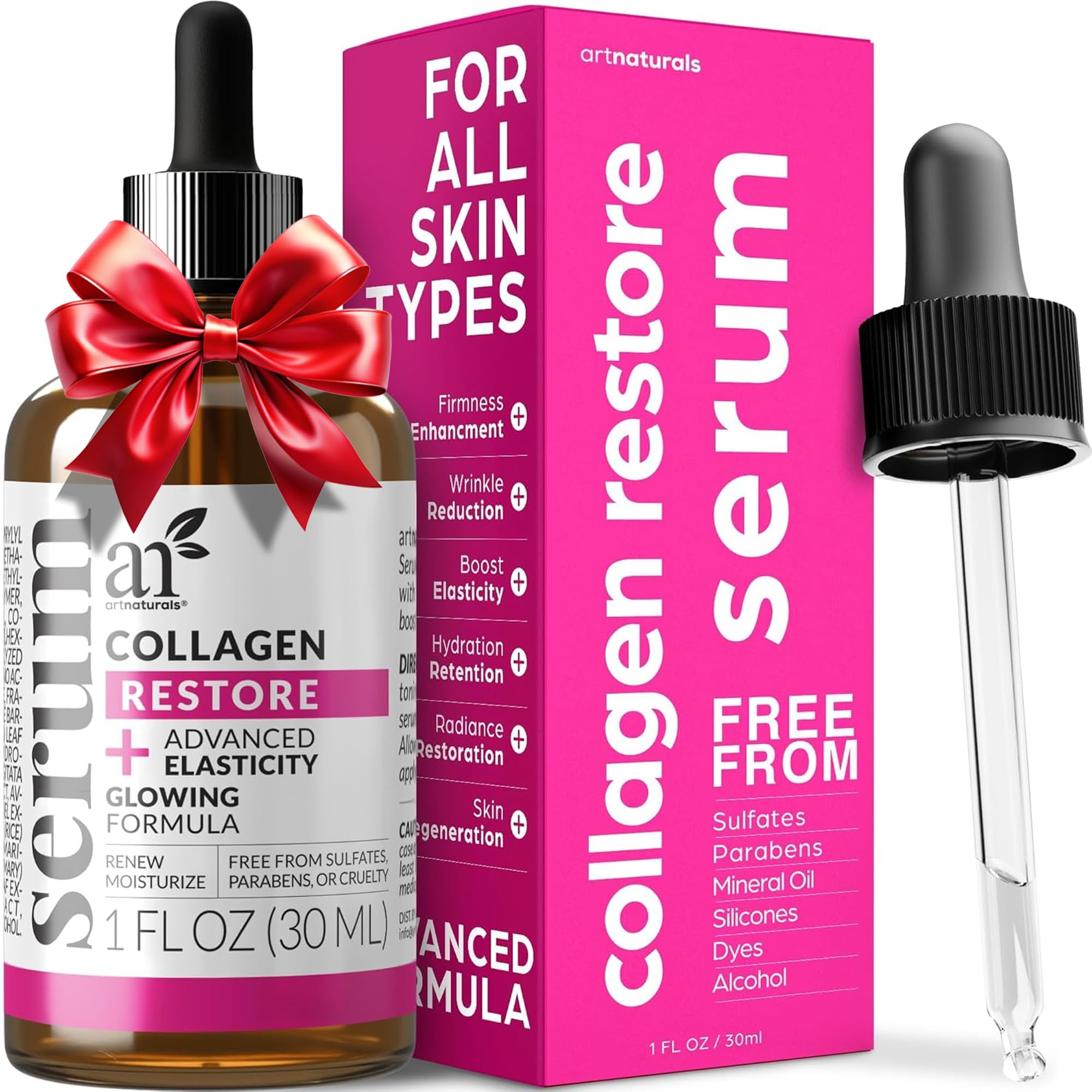 artnaturals Collagen Booster Serum for Face - Anti-Aging Reduces Wrinkles and Boosts Collagen - Heals and Repairs Skin - Improves Tone and Texture - Hyaluronic Acid & Vitamin E - 1 oz.