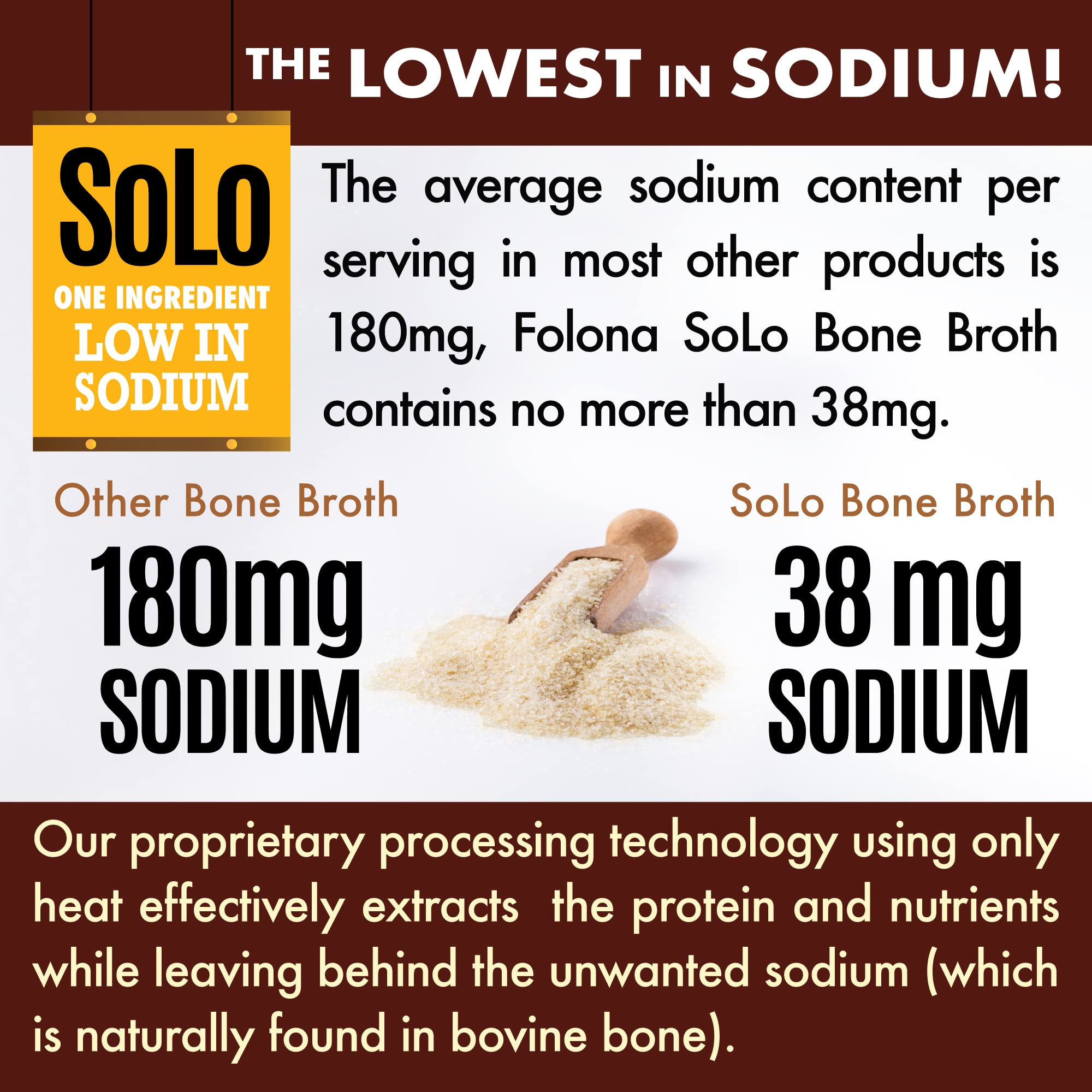 Solo Bone Broth Protein Collagen Powder Low Sodium, 16g Hydrolyzed Collagen Type I & III, for Healthy Skin, Nails, Hair, Joints & Digestion, Grass Fed, 1 lb (Bag - Net Wt. 1 lb. Powder)