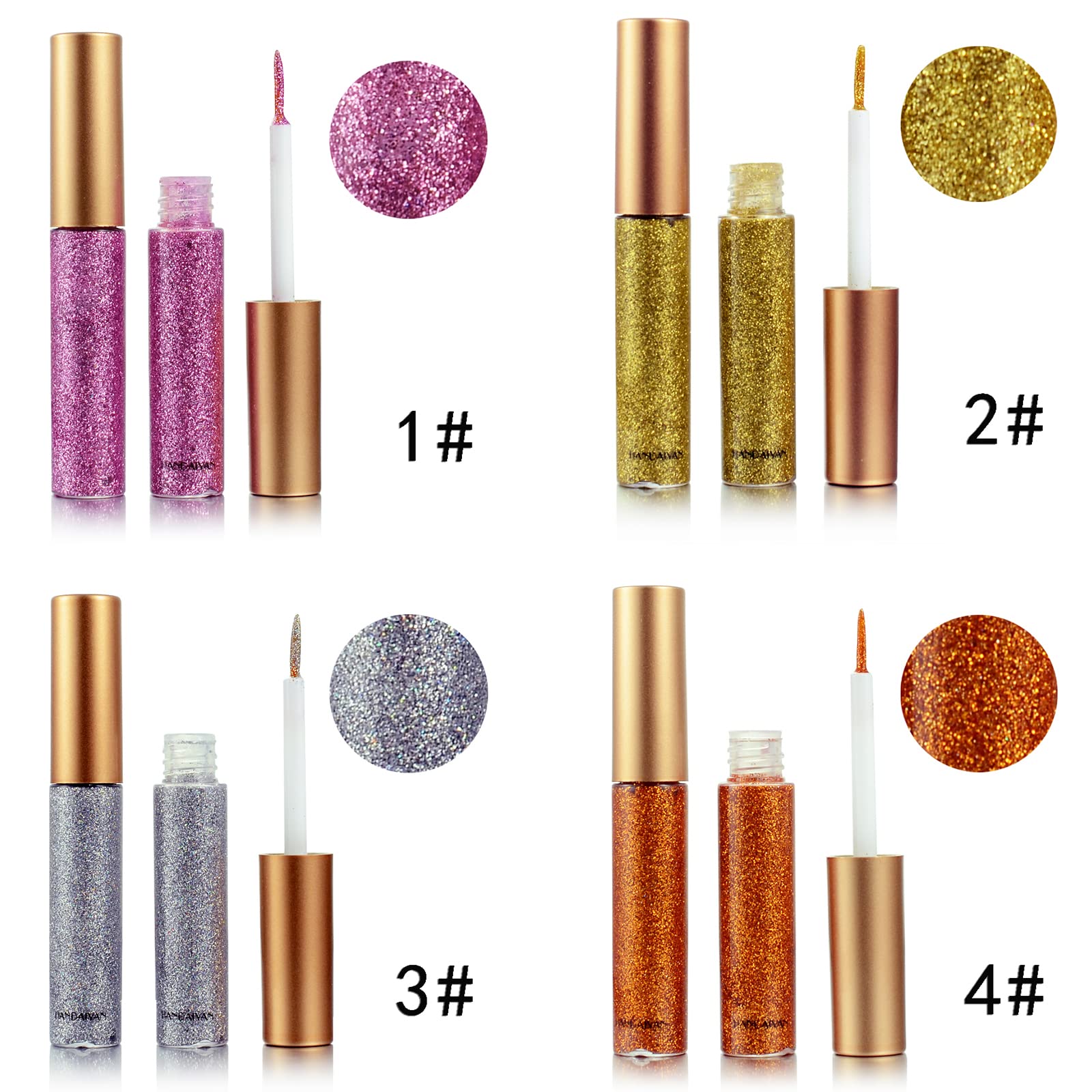 DekRion Glitter Eyeliner - Long-lasting Waterproof, High-pigmented Colorful Glitter Eyeliner Liquid in Silver, Gold, Pink, Green