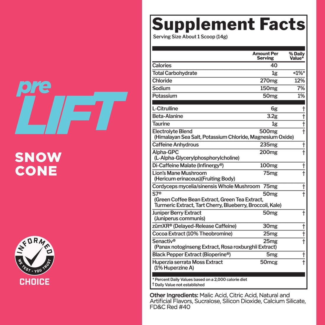 Rule 1 preLIFT Pre-Workout, Snow Cone - 30 Servings, 6g Citrulline, 3.2g Beta Alanine, 3 Caffeine Sources + 20 Others for Energy, Alertness, & Endurance (30 Servings, Snow Cone)