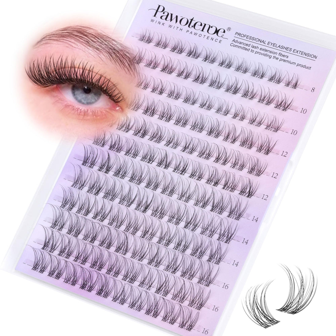 Pawotence Wispy Lash Clusters Natural Eyelash Clusters Invisible Band Individual Lashes 8-16mm Cluster Lashes Extension DIY Soft Comfortable False Eyelashes Cluster Natural Look