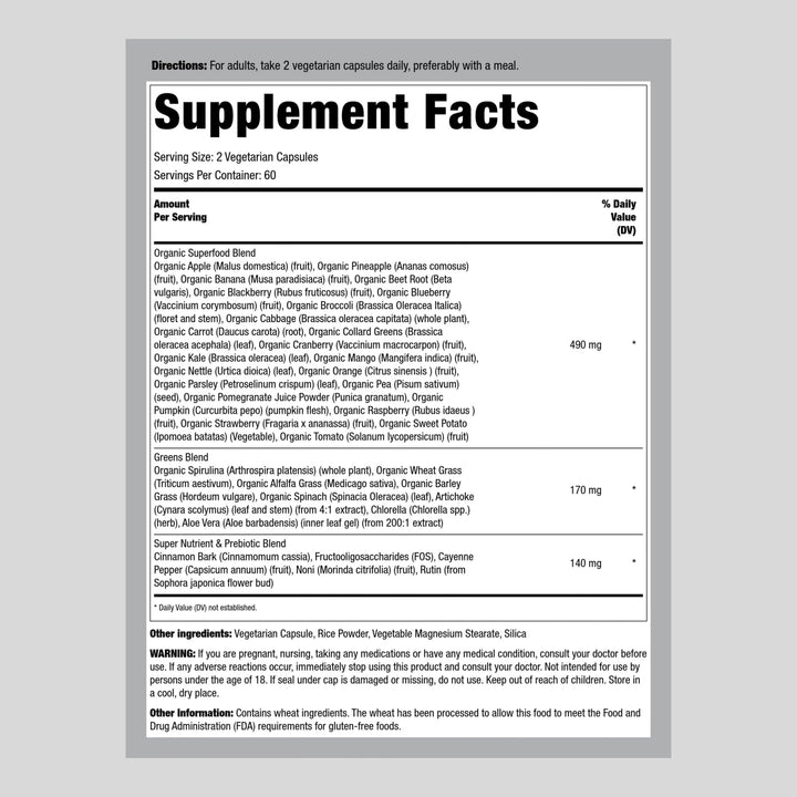 Piping Rock Fruits and Veggies Supplement | 120 Capsules | Plus 20 Fruit and Vegetables | Antioxidant Superfood Formula | Daily Multivitamin | Vegetarian, Non-GMO, Gluten Free