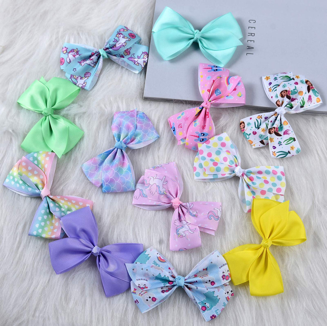 Eyegla Hair Bows For Girls 5 Inch Bow Hair Clips Girl Hair Bows For Hair Grosgrain Ribbon Hair Accessories Pack of 12 Color