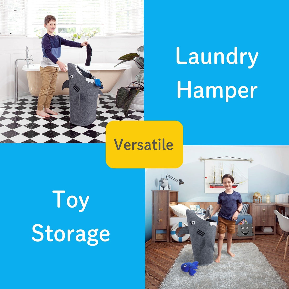 Cute Laundry Basket Kids Baby Hamper Nursery Hampers bedroom Dirty clothes hamper Toy Storage baskets Boy girls baby Shark Decor for Boys Room furniture Girl Bathroom toddler Toy Box