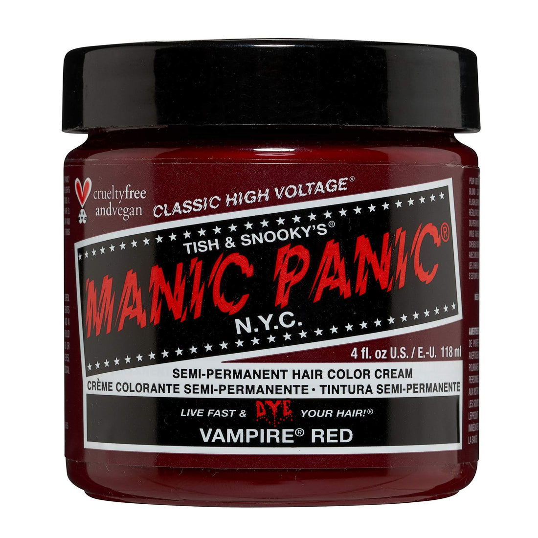 MANIC PANIC Vampire Red Hair Dye - Classic High Voltage - Semi Permanent Deep, Blood Red Hair Color - Vegan, PPD And Ammonia Free (4oz)