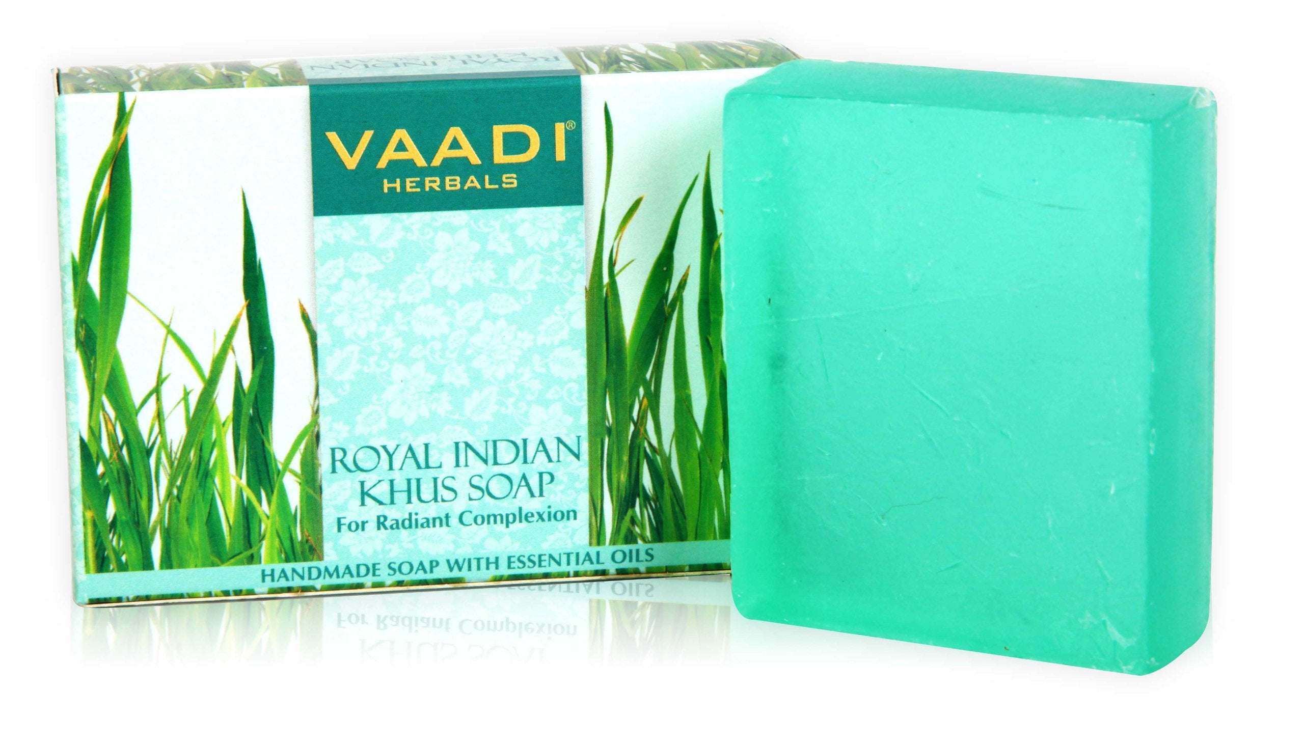 Vetiver Soap (Royal Indian Khus Bar Soap) with Olive and Soybean Oil - Handmade Herbal Soap with 100% Pure Essential Oils - ALL Natural - Each 2.65 Ounces - Pack of 6 (16 Oz) - Vaadi Herbals