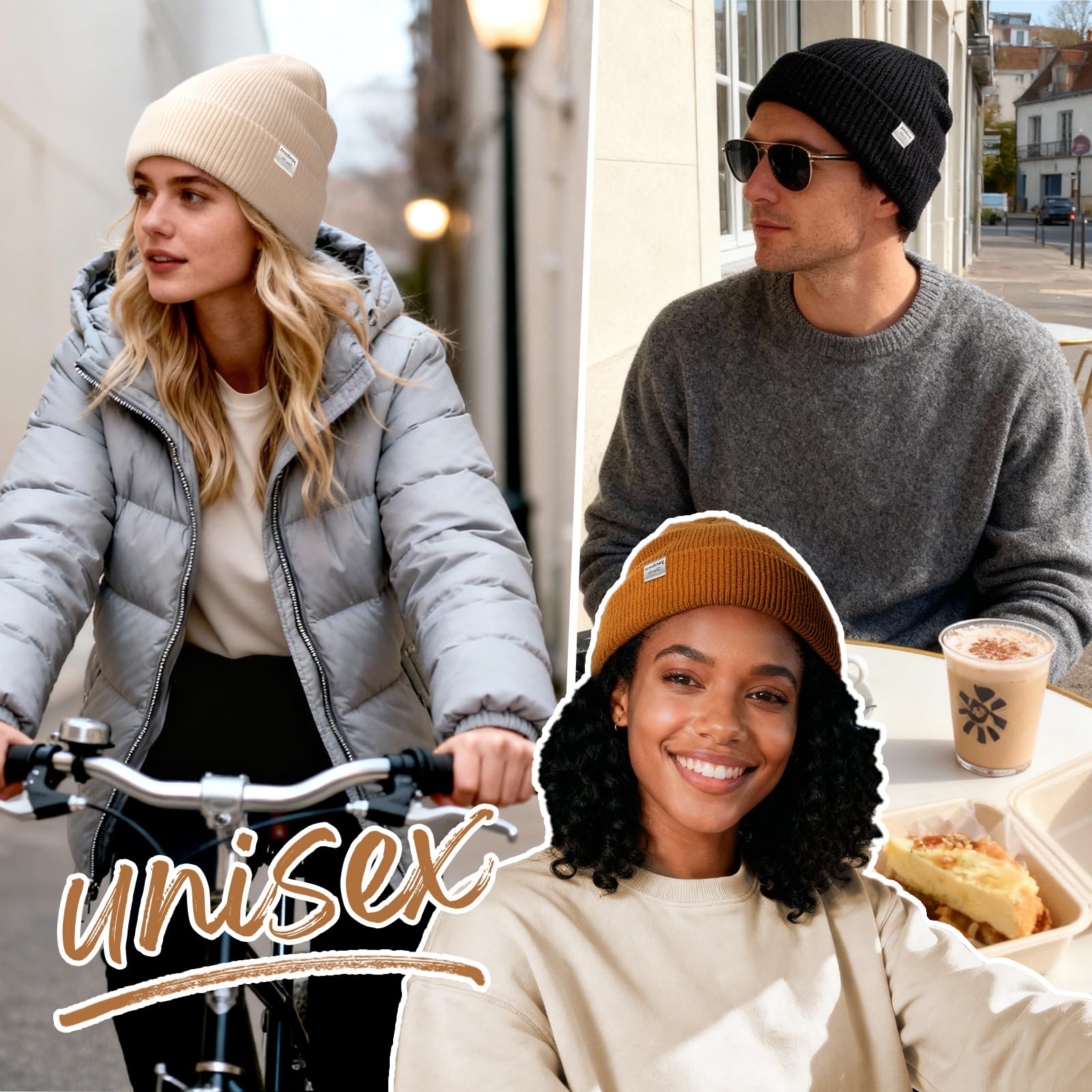 YANIBEST Beanie Hat for Women Men Satin Lined Beanie Hats Winter Hat Womens Cuffed Beanies Knit Skull Cap Warm Ski Hat Unisex Black