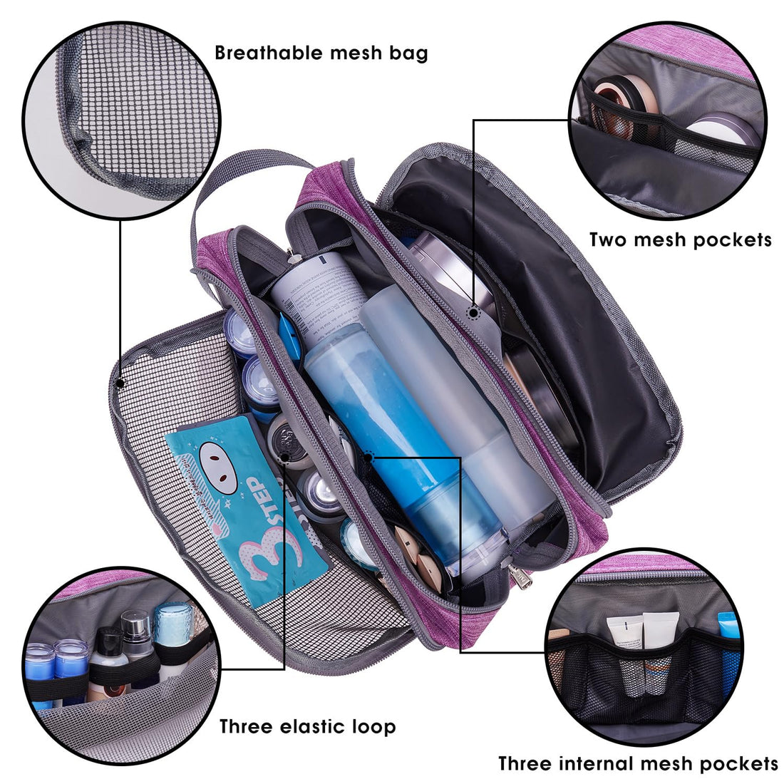 Toiletry Bag for Men/Women Hanging Dopp Kit Water Resistant Shaving Bag Small Toiletry Bag for Traveling (purple)