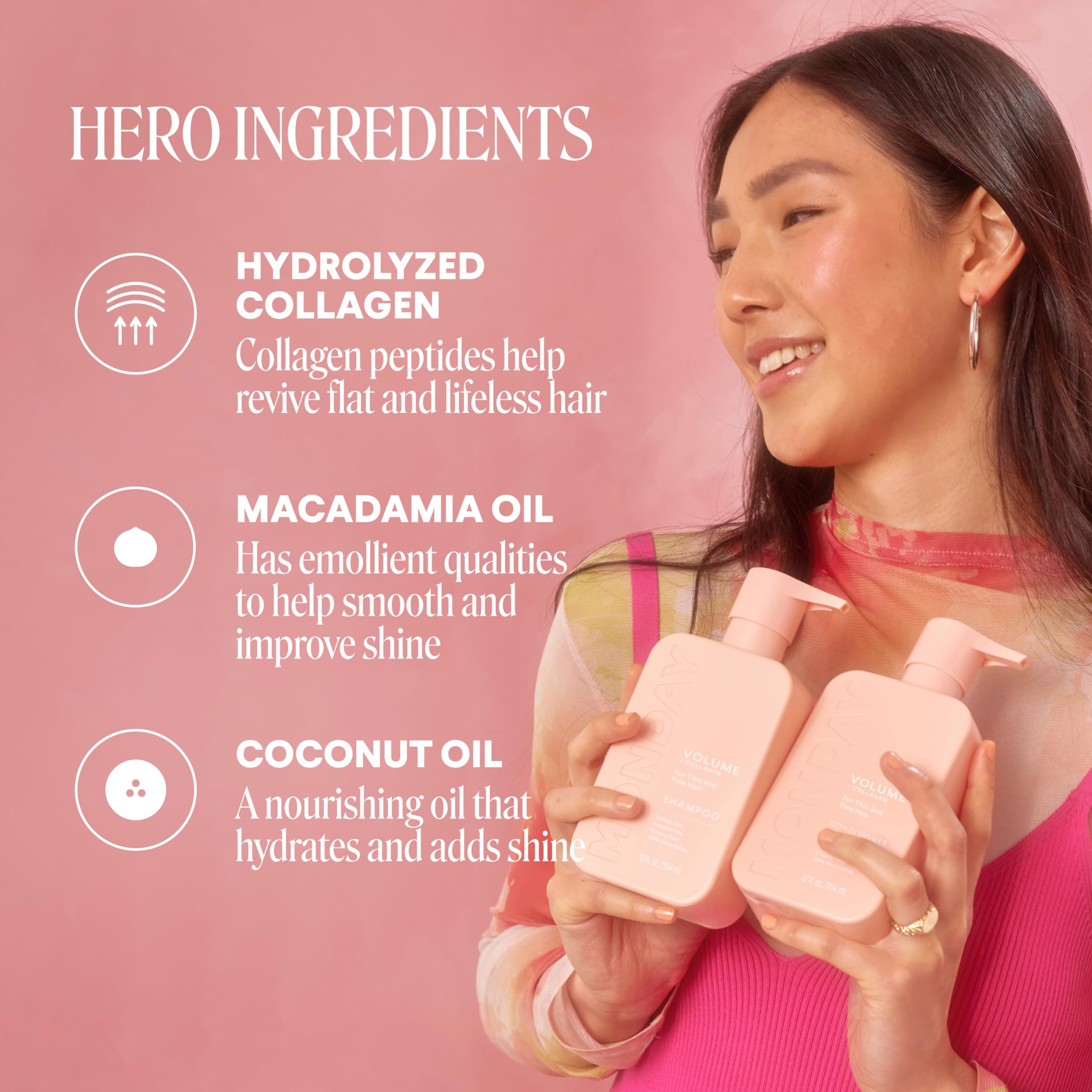 MONDAY HAIRCARE Volume Shampoo + Conditioner Set (2 Pack) 27oz Each for Thin, Fine, and Oily Hair, Made from Coconut Oil, Ginger Extract, & Vitamin E, 100% Recyclable Bottles