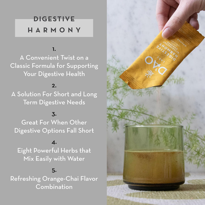 D'AO Labs Digestive Harmony - Organic Digestive Enzymes - Traditional Chinese Herbs & Chai Powder - Orange-Chai Flavor - Preserve Harmony Decoction (Bao He Wan) - 20 Individual Servings