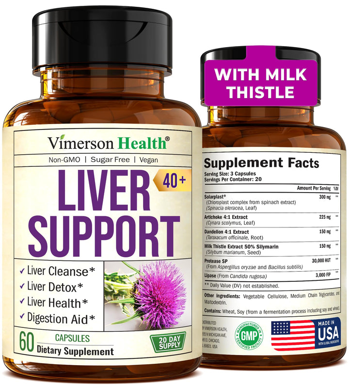 Liver Cleanse Detox & Repair Milk Thistle Supplement. Liver Support with Digestive Enzymes, Artichoke Extract, Dandelion Root Supplement. Milk Thistle Liver Detox & Liver Cleanse. 60 Liver Health Caps