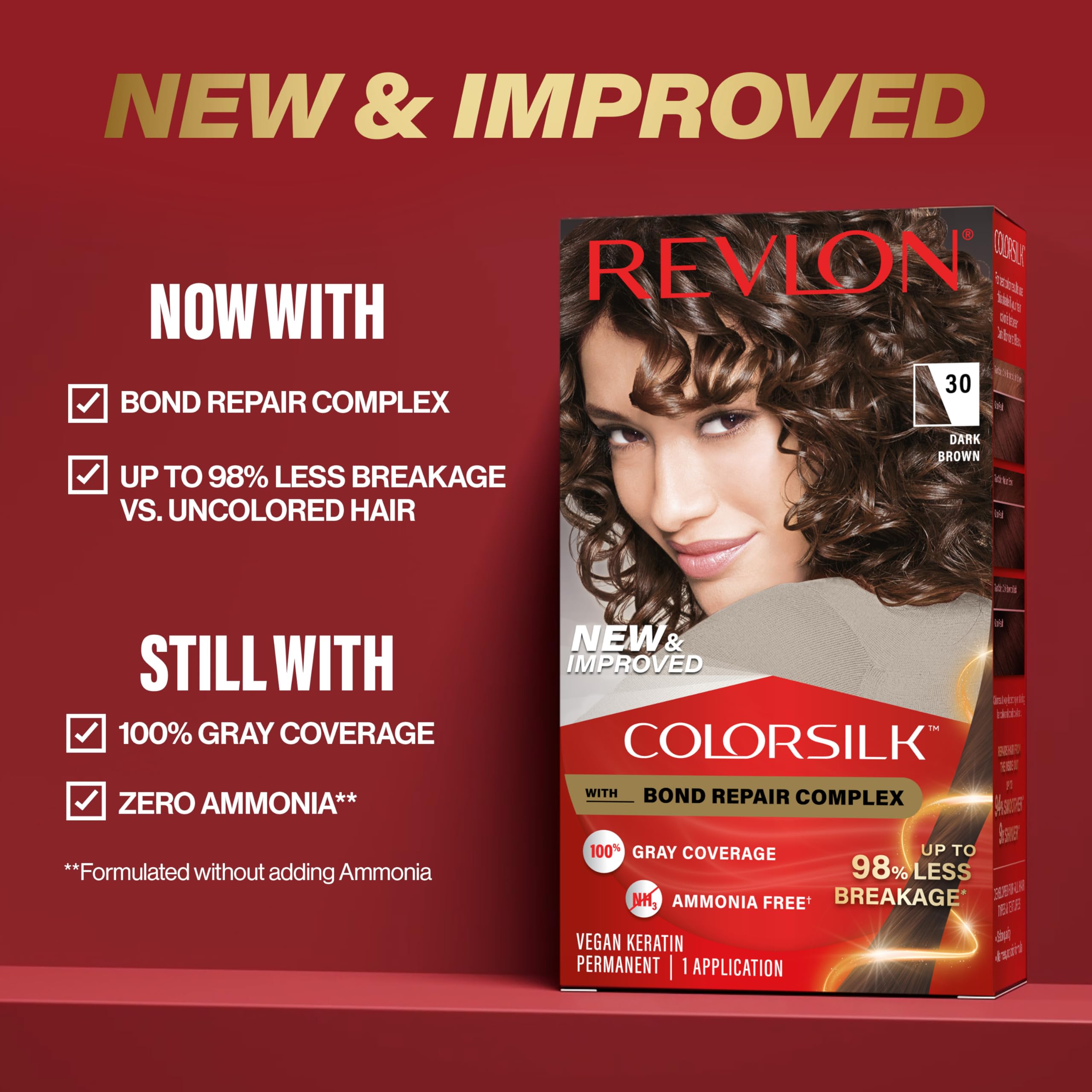 Revlon ColorSilk with Bond Repair Complex, Permanent Hair Color, 100% Gray Coverage, Ammonia Free Hair Dye, Vegan Keratin, 45 Bright Auburn (Pack of 3)