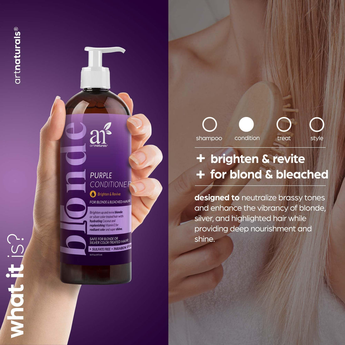 ArtNaturals Purple Conditioner for Blonde Hair â€“ (16 Fl Oz / 473ml) â€“ Protects, Balances and Tones â€“ Bleached, Color Treated and Silver Hair - Sulfate Free: Purple Conditioner