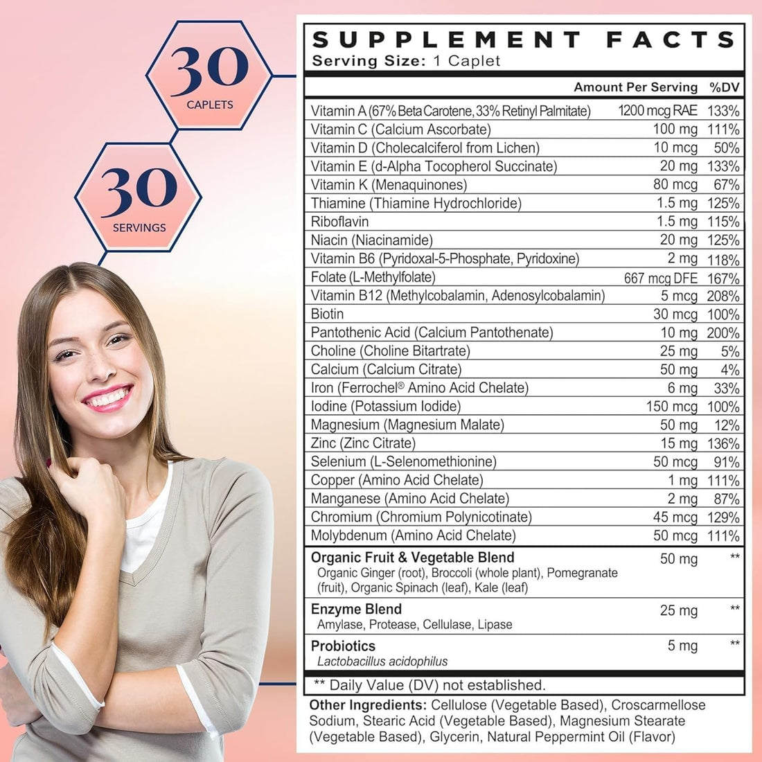 Best Nest Wellness Women's Multi Plus - Brain & Body Health Support Supplement - Gentle Iron Supplement for Energy Support - Supplement for Women with Methylated Vitamins - 30 Capsules