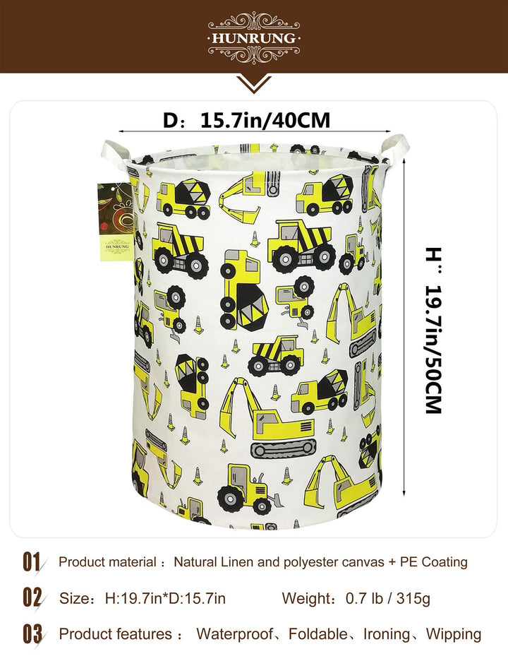 HUNRUNG Laundry Hamper,Large Canvas Fabric Lightweight Storage Basket Toy Organizer Dirty Clothes Collapsible Waterproof for College Dorms, Children Bedroom,Bathroom(Round Engineering)