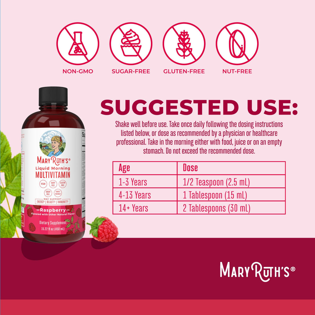 MaryRuth Organics Multivitamin for Women Men & Kids | Vegan, Sugar Free | Womens Multivitamin & Multimineral | Beauty & Energy Women's Multivitamin| Non-GMO | 15.22 Fl Oz
