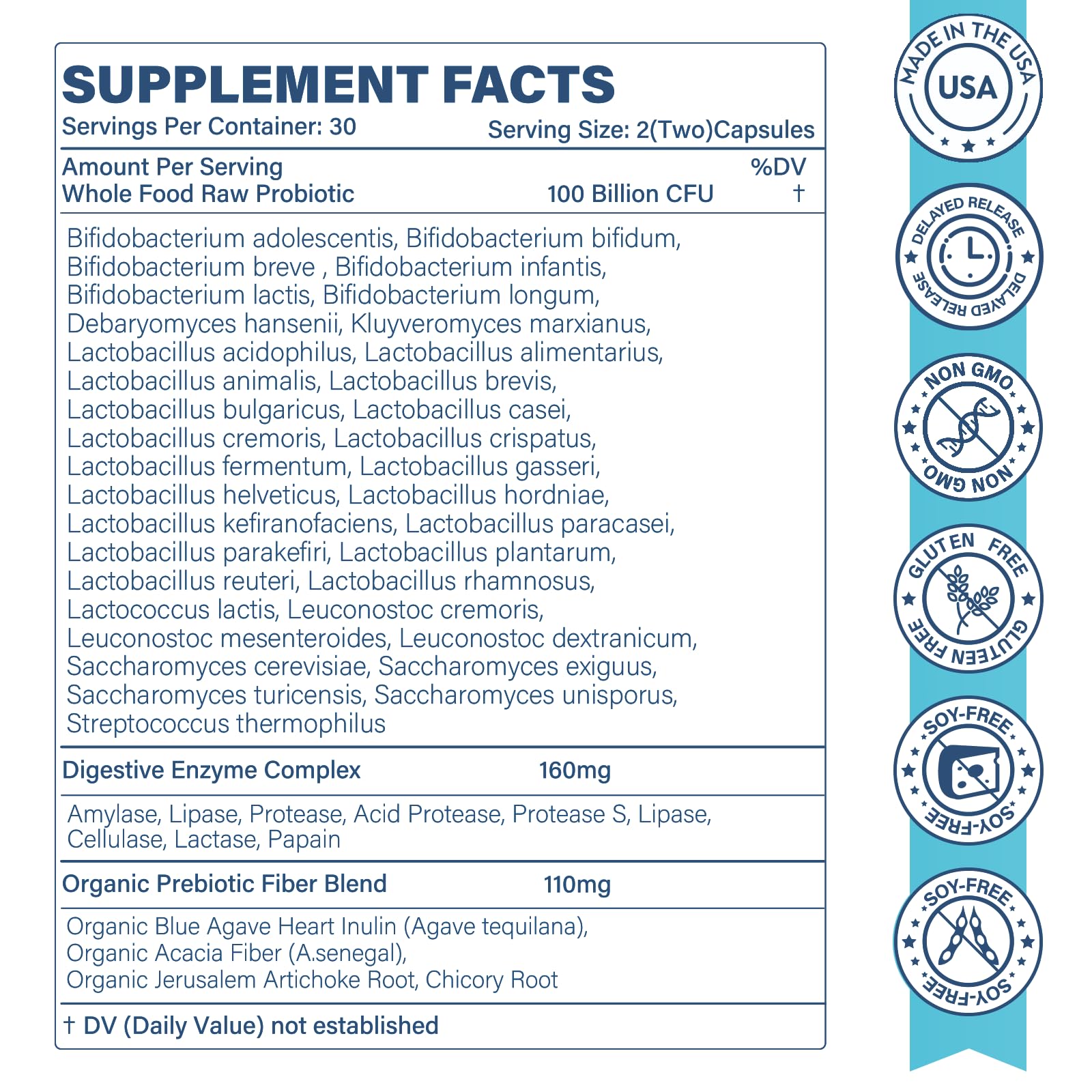 Raw Probiotics for Women & Men - 100 Billion CFU, 35 Strains, Organic Prebiotics & Natural Digestive Enzymes for Digestive, Gut & Immune Health - Dairy, Soy and Gluten Free, Non-GMO, 60 Vegan Capsules