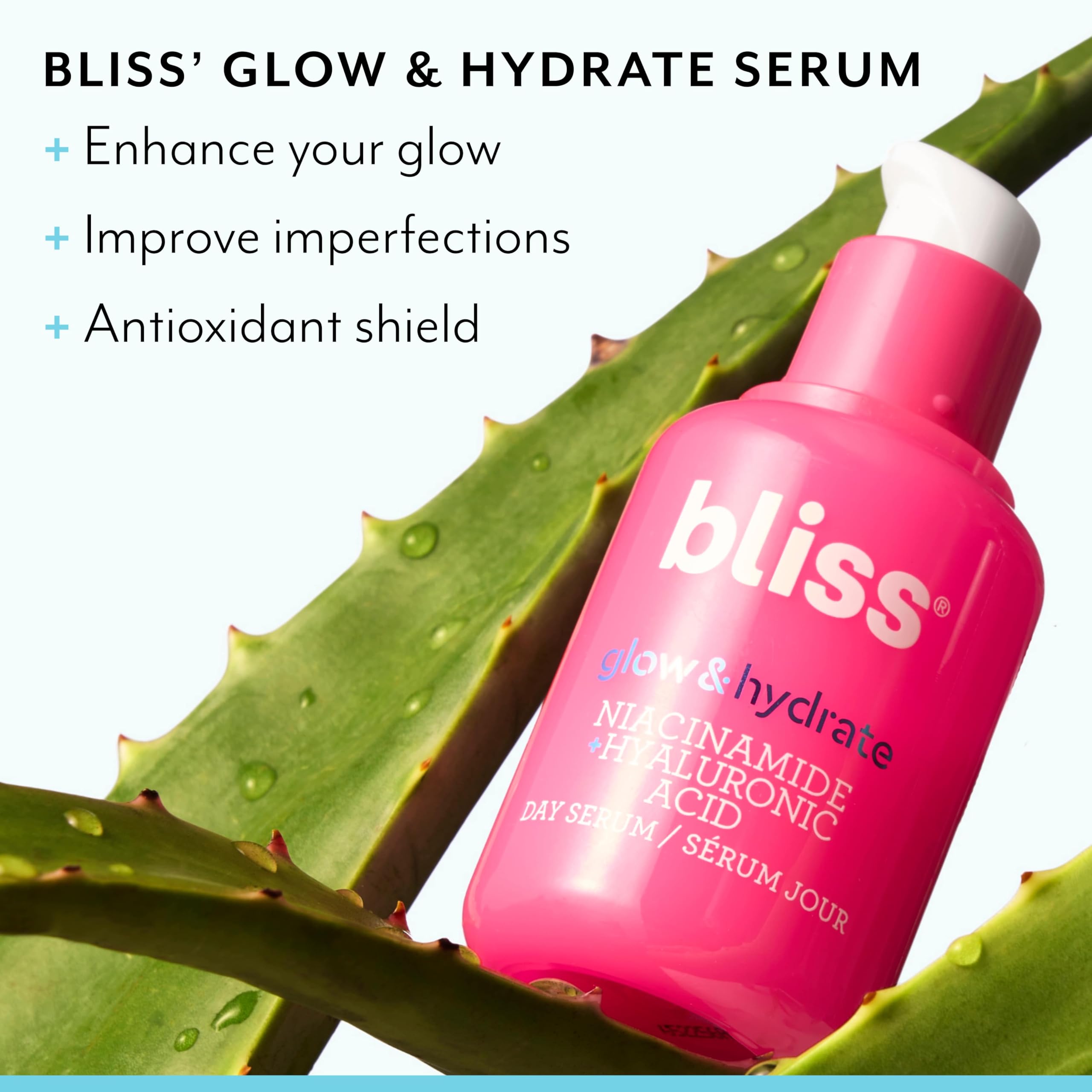 Bliss Glow & Hydrate Serum | Niacinamide + Hyaluronic Acid | Improves Dullness, Hydrates, Replenishes, & Defends Skin | Lightweight & Clean | Vegan & Cruelty-Free | 1 Fl Oz