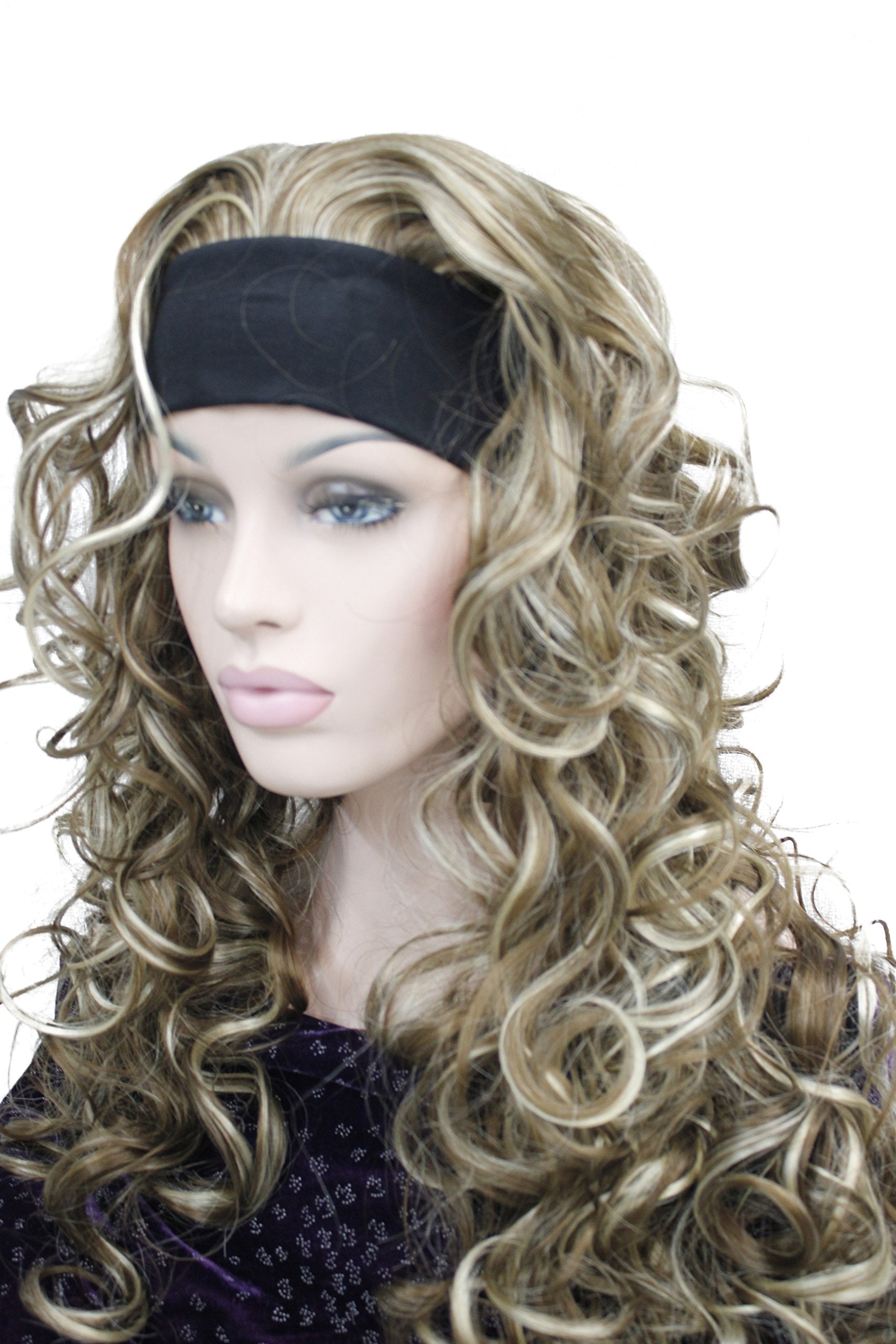 Brown #L12-26: 3/4 Band Headband Wig Women'S Dark Brown Long Curly Wigs For Women Ladies Wigs Wiginway