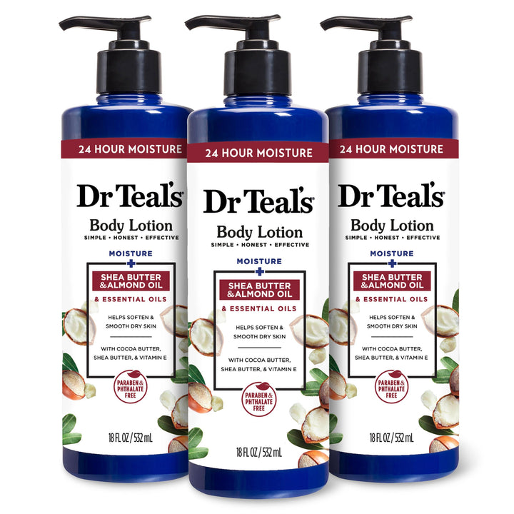 Dr Teal's Body Lotion, Shea Butter & Almond, 18 oz (Pack of 3)