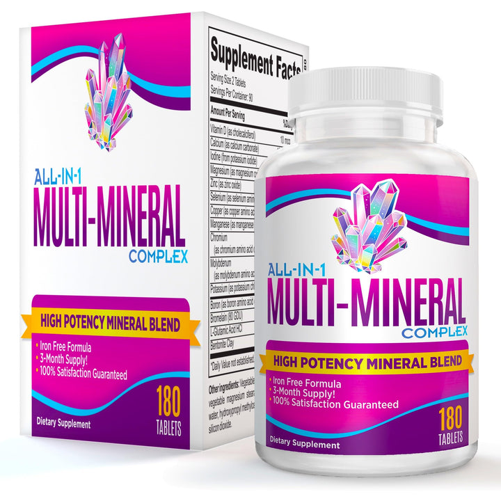 3-Month Multimineral Supplement Iron Free (All-in-1 Formula) Multi Mineral Complex with Trace Minerals - Natural Mineral Supplements - High Potency Multiminerals | 90-Day Supply | 180 Tablets