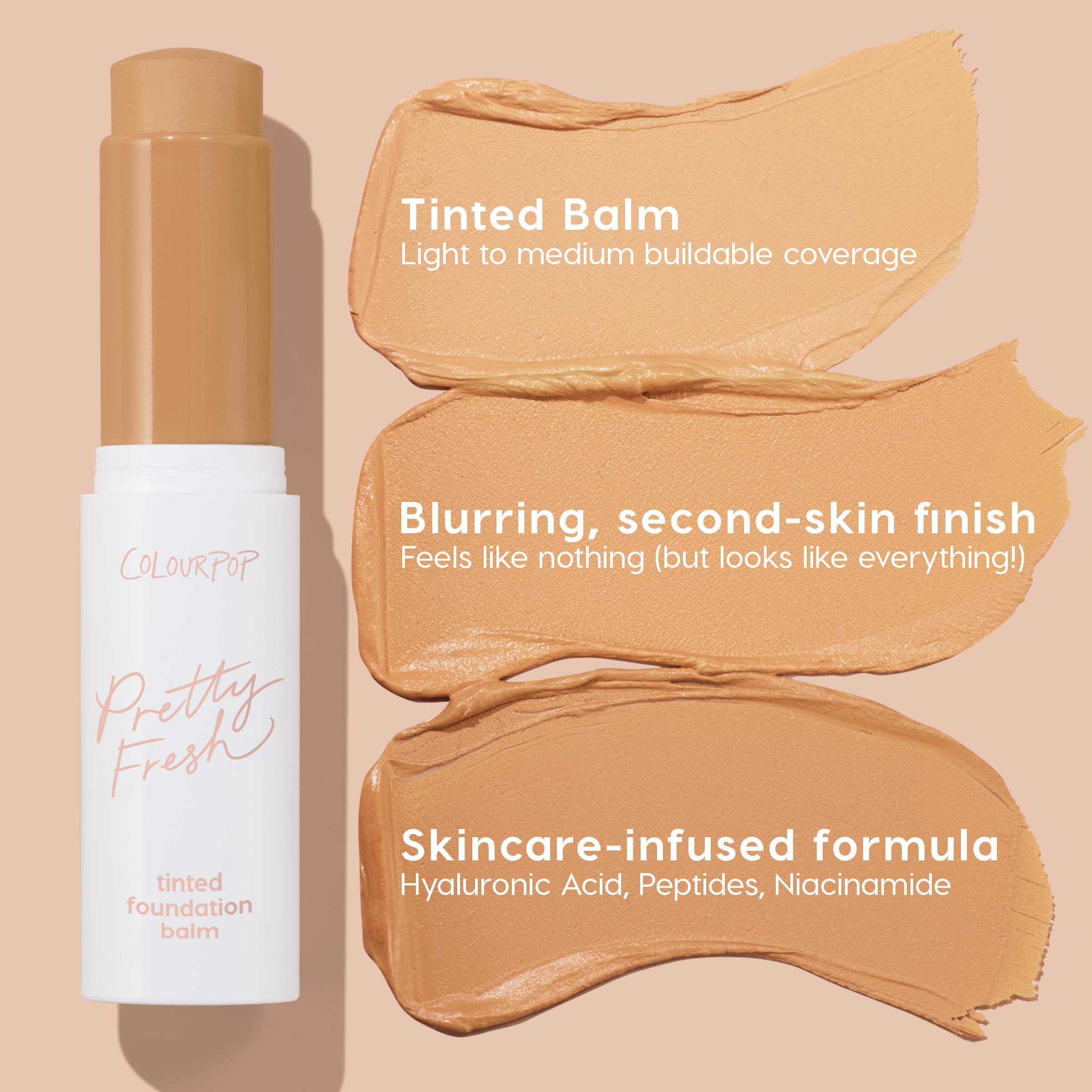 ColourPop Pretty Fresh Tinted Foundation Stick - Balm to Cream Foundation with Light to Medium Coverage - Infused with Hydrating Hyaluronic Acid, Peptides & Niacinamide - Medium 12 (0.29 oz)
