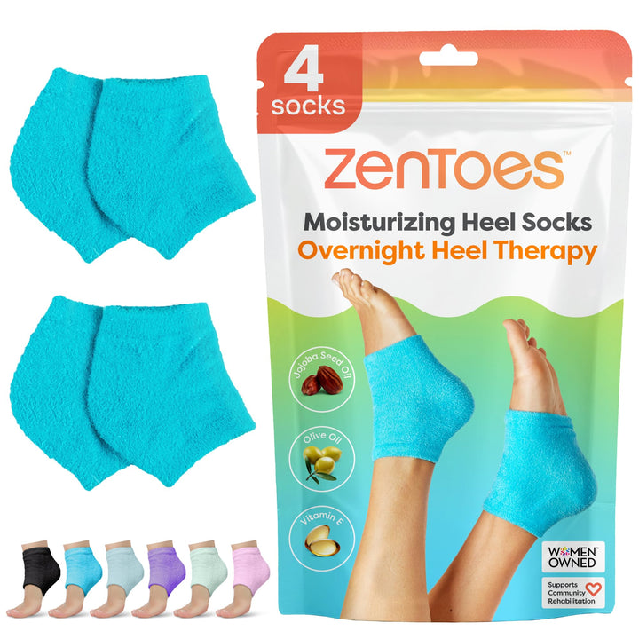 ZenToes Moisturizing Fuzzy Sleep Socks with Vitamin E, Olive Oil and Jojoba Seed Oil to Soften and Hydrate Dry Cracked Heels (Regular, Blue)