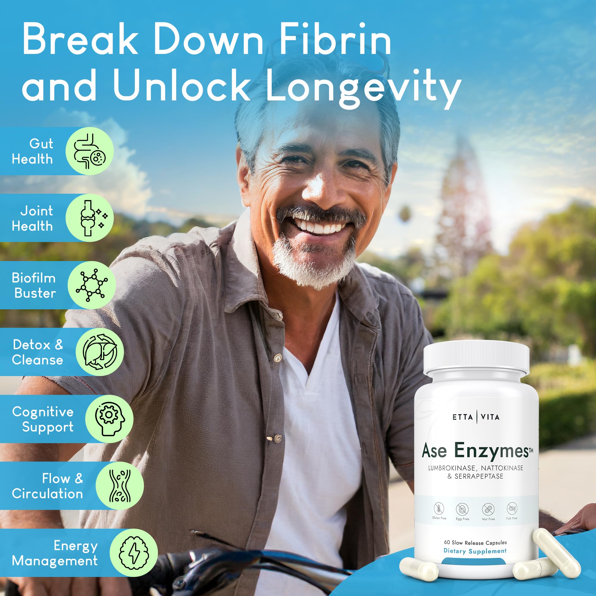 Potent Nattokinase 4000 FU Serrapeptase 240000 SPU Lumbrokinase 2000 FU Supplement - Proteolytic Enzymes Capsules for Energy Support, Digestion, Detox, Cognition & Gut Health for Men & Women