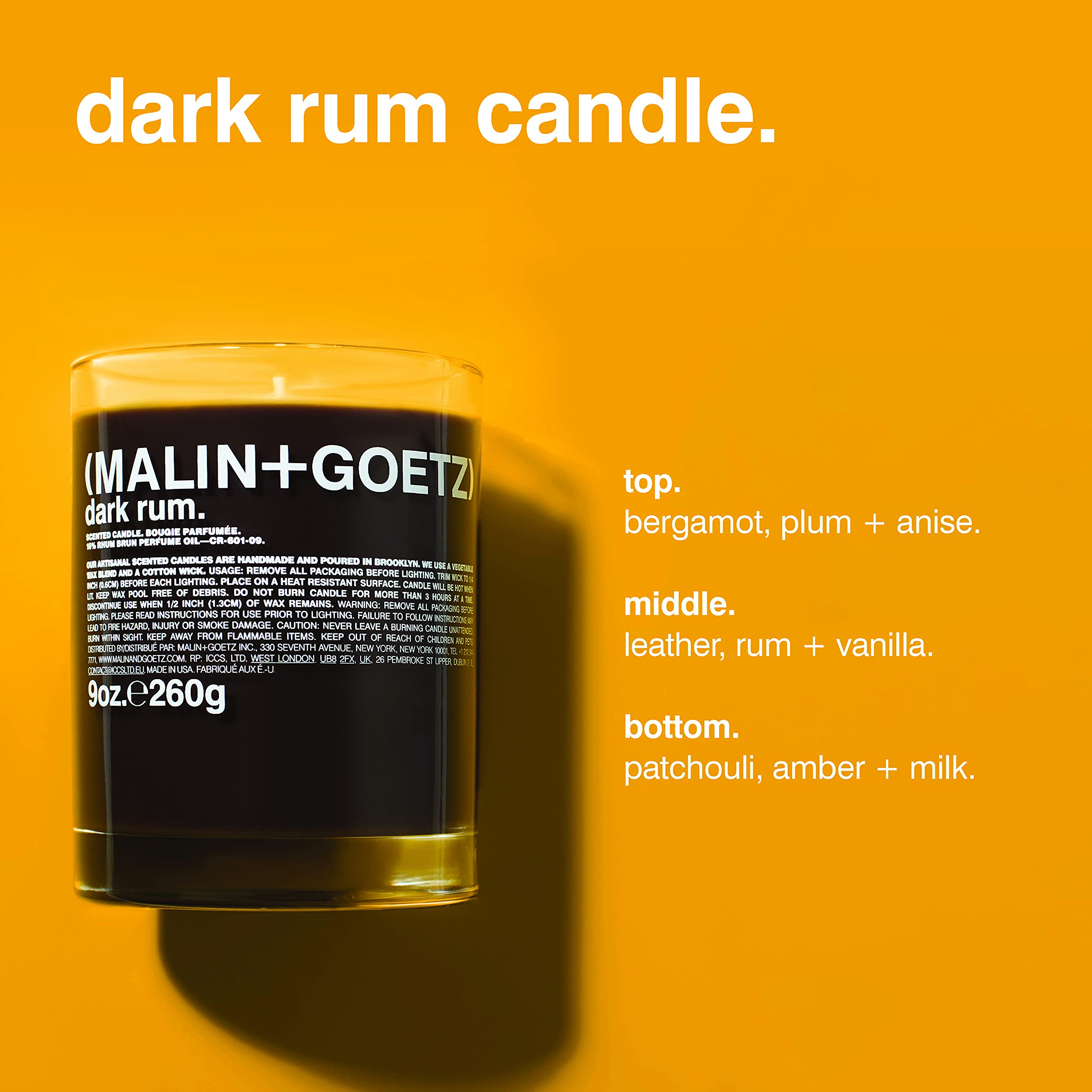 Malin + Goetz Dark Rum Candle ââ‚¬â€œ Dark & Spicy Aroma Fragrance Scent, Natural Wax Blend, Traditional Bay Rum Inspired, Vegan & Cruelty Free, Cotton Wick, Lasts 60 HoursÃ‚Â