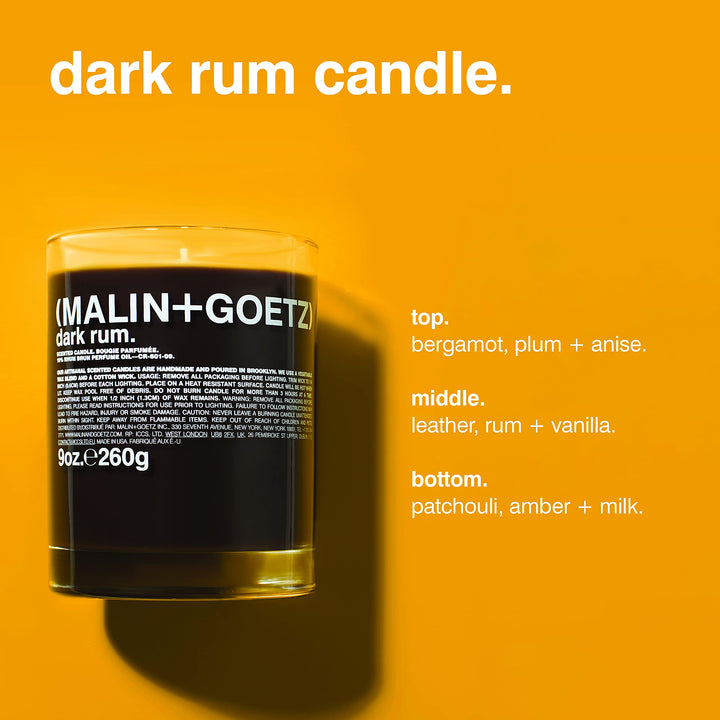 Malin + Goetz Dark Rum Candle ââ‚¬â€œ Dark & Spicy Aroma Fragrance Scent, Natural Wax Blend, Traditional Bay Rum Inspired, Vegan & Cruelty Free, Cotton Wick, Lasts 60 HoursÃ‚Â