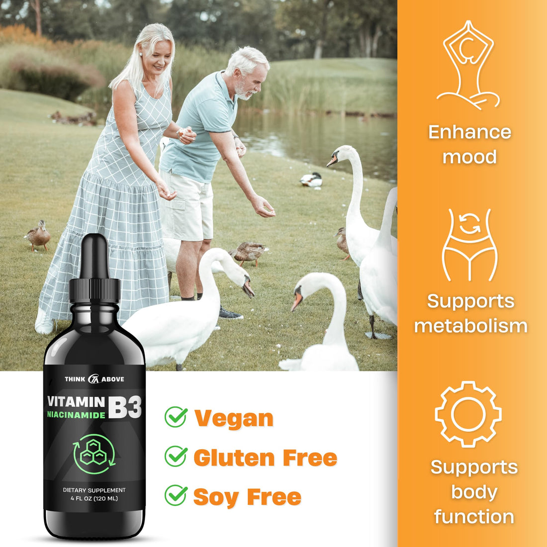 Think Above Liquid Vitamin B3 (as Niacinamide) Supplement - Non Flush Form of Niacin - Fast Absorption -Convenient Niacin Drops for Women and Men - 4 oz (120ml)