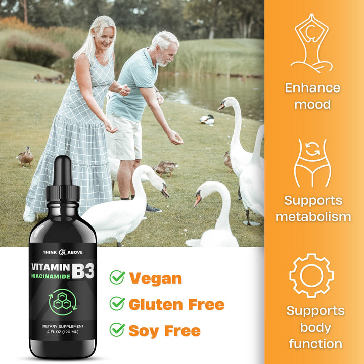 Think Above Liquid Vitamin B3 (as Niacinamide) Supplement - Non Flush Form of Niacin - Fast Absorption -Convenient Niacin Drops for Women and Men - 4 oz (120ml)
