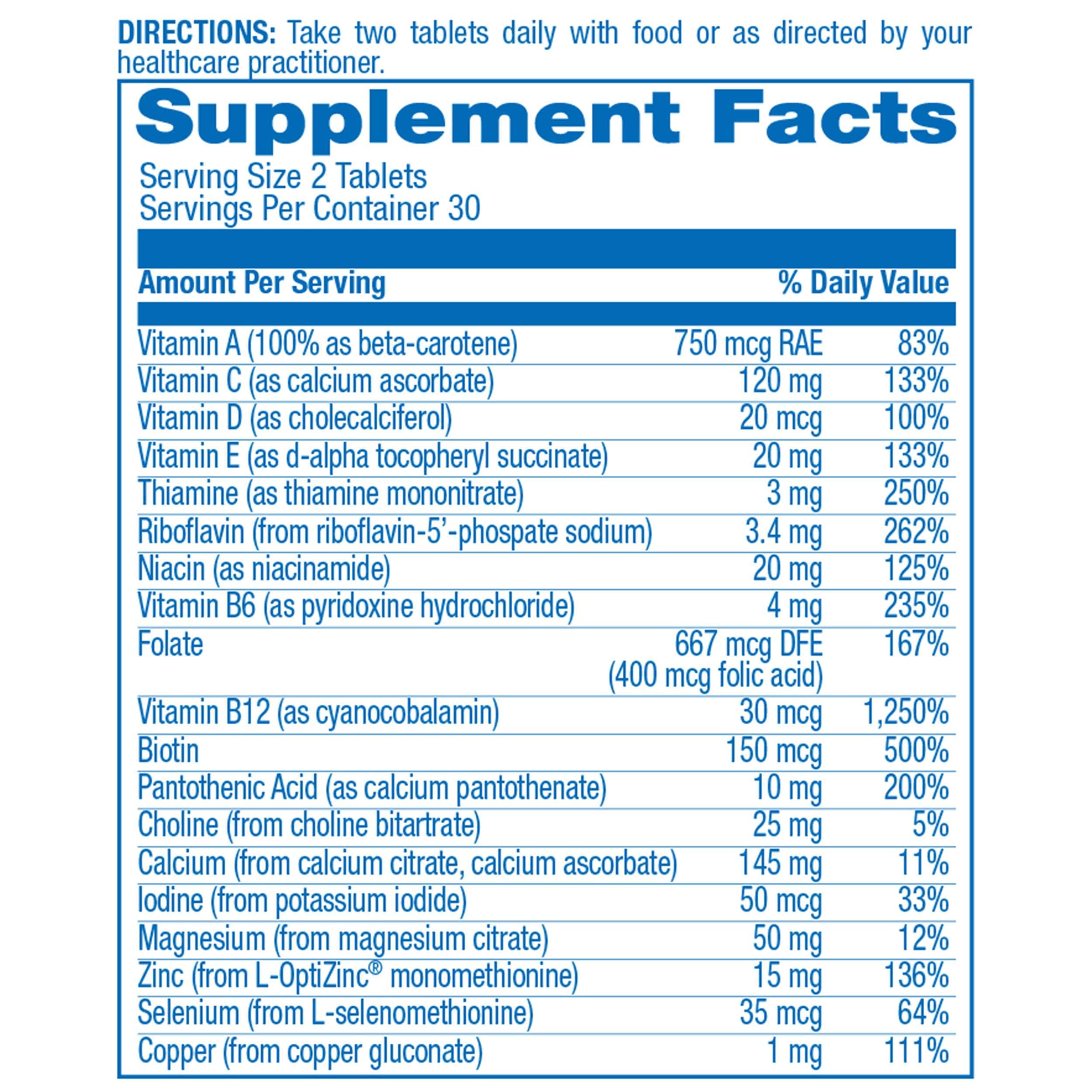 Iron Free Daily Multivitamin for Men and Women with Digestive Blend, 60 Tablets - AVED Eze Daily Multi Vitamin and Minerals Health Supplement - Vitamins A, C, D, E, Vitamin B Complex,