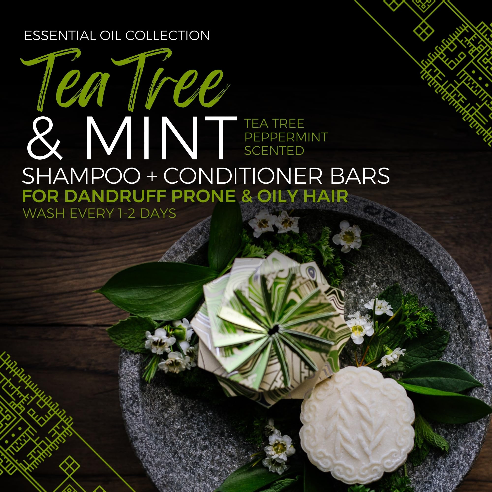 Viori Tea Tree Mint Essential Oil Shampoo Bar - Made with Rice Water for Hair Growth - Handcrafted Sulfate Free Shampoo