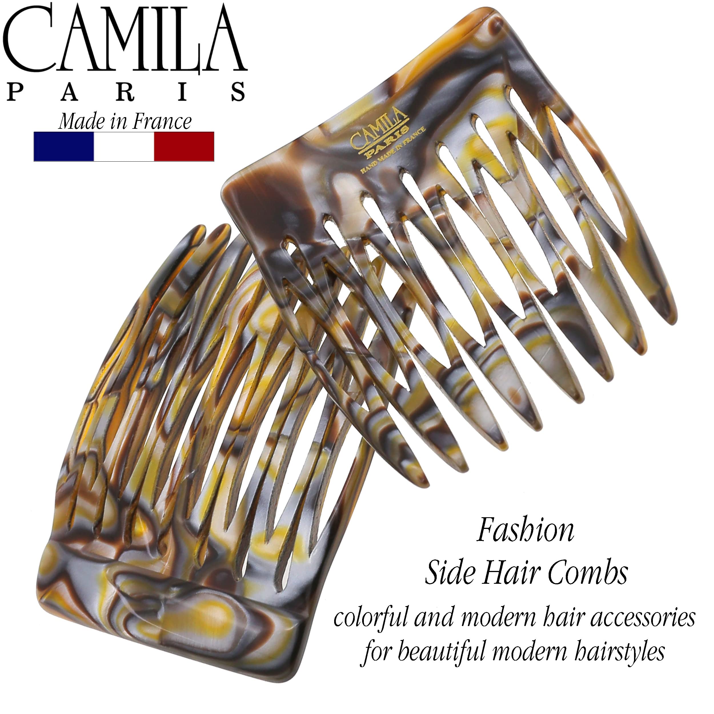 Camila Paris Handmade French Side Comb Small Rounded, Onix Finish, Strong Hold Grip Hair Clips for Women, No Slip and Durable Styling Girls Hair Accessories, Made in France (Onix)