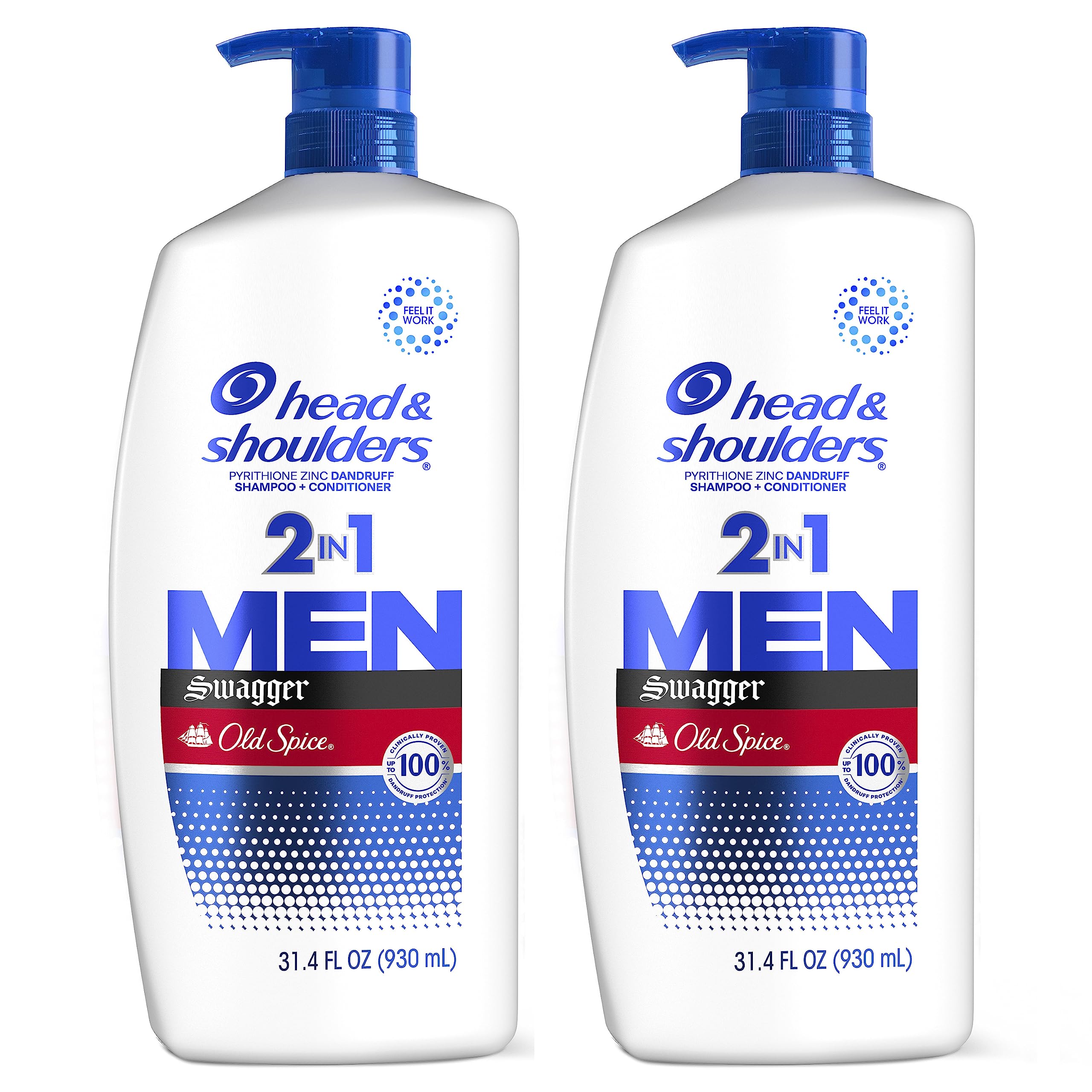 Head and Shoulders, Shampoo and Conditioner 2 in 1, Anti Dandruff, Old Spice Swagger for Men, 31.4 fl oz, Twin Pack