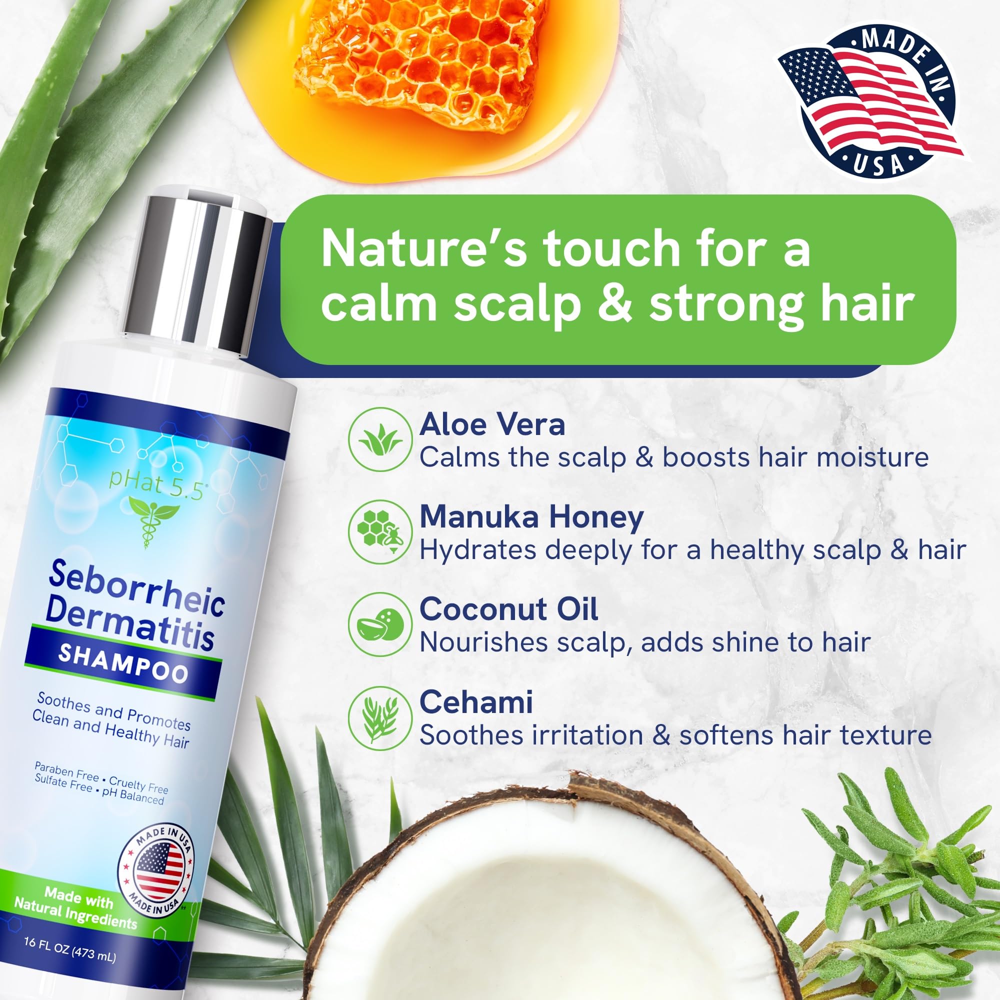 pHat 5.5 Sulfate-Free and Fragrance Free Shampoo, Safe for Seborrheic Dermatitis, To Soothe Dry and Itchy Scalp - Anti-Dandruff Shampoo for Dry Scalp (16oz)