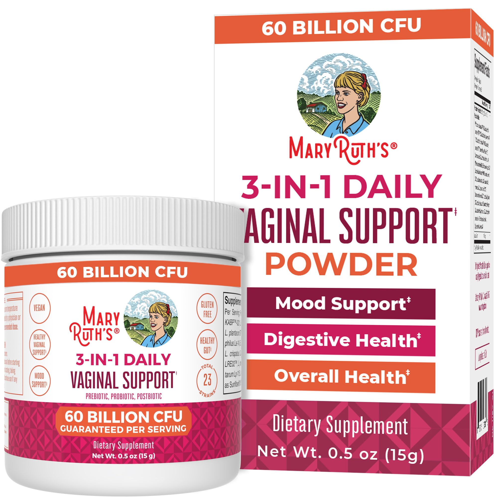 MaryRuth Organics 3-in-1 Probiotics for Women, Clinically Tested, Vaginal Probiotics for Digestive Health & Hormonal Support, Womens Probiotic Powder, Gut Health, 50 Billion CFU, Allergen Free, 0.5 oz