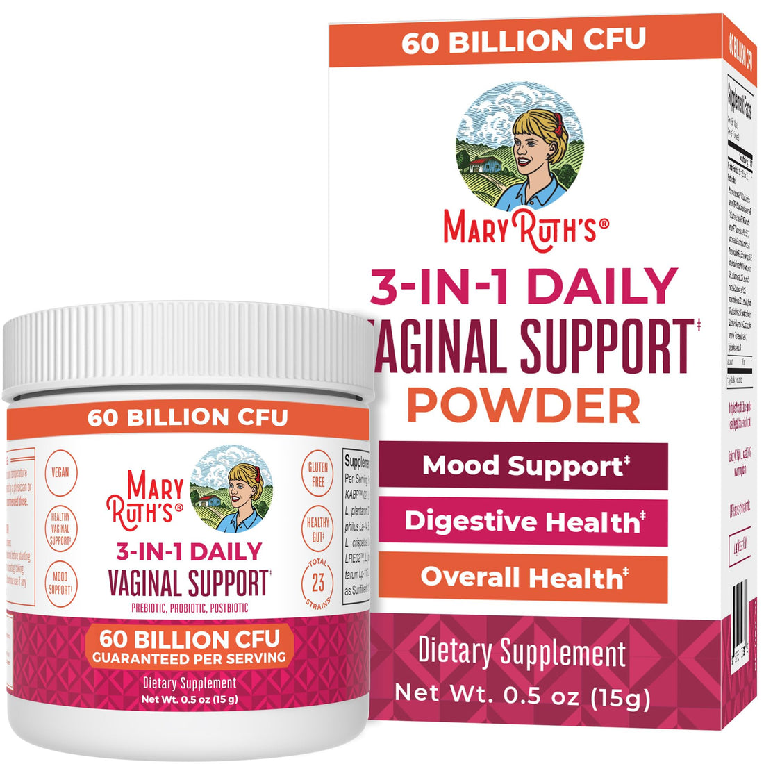 MaryRuth Organics 3-in-1 Probiotics for Women, Clinically Tested, Vaginal Probiotics for Digestive Health & Hormonal Support, Womens Probiotic Powder, Gut Health, 50 Billion CFU, Allergen Free, 0.5 oz