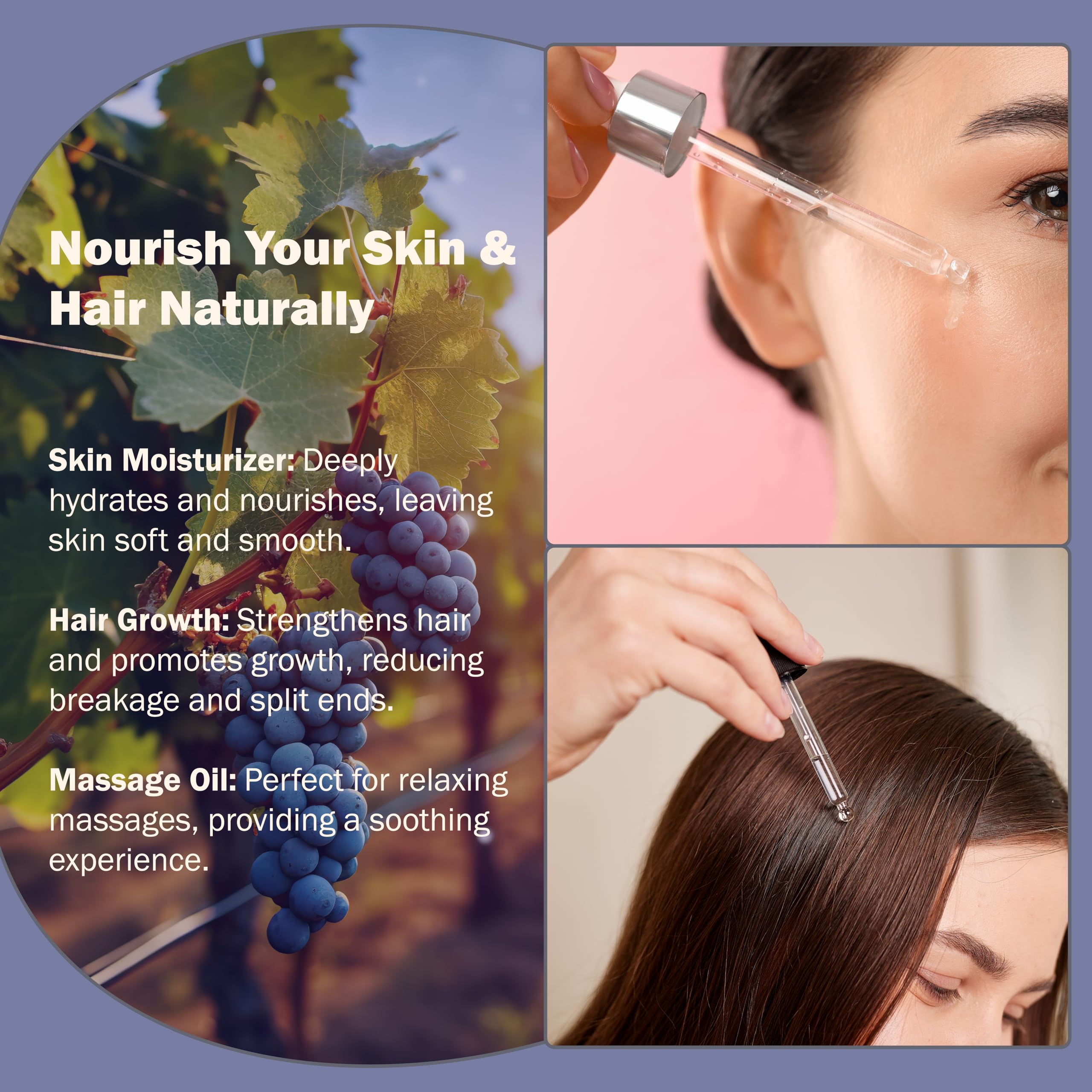 Grapeseed Oil 16 fl. oz. Cold Pressed 100% Pure Natural Carrier For Skin, Body, Face, and Hair Growth Moisturizer. Great For Creams, Lotions, Lip balm and Soap Making.