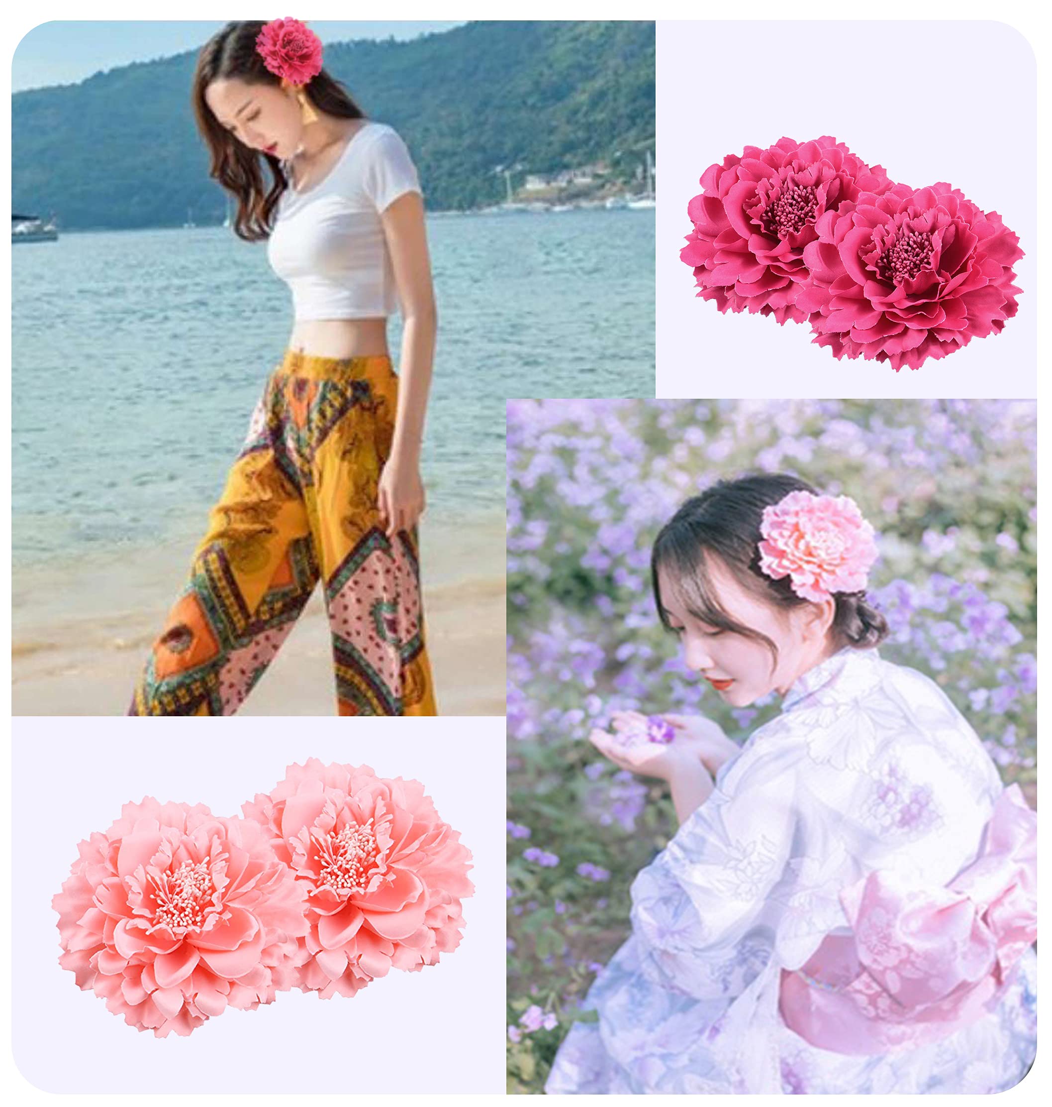 Hair Flower Clips Brooch Boutique Hair Accessories Bohemia Hairpins for Women Girls (Pink)