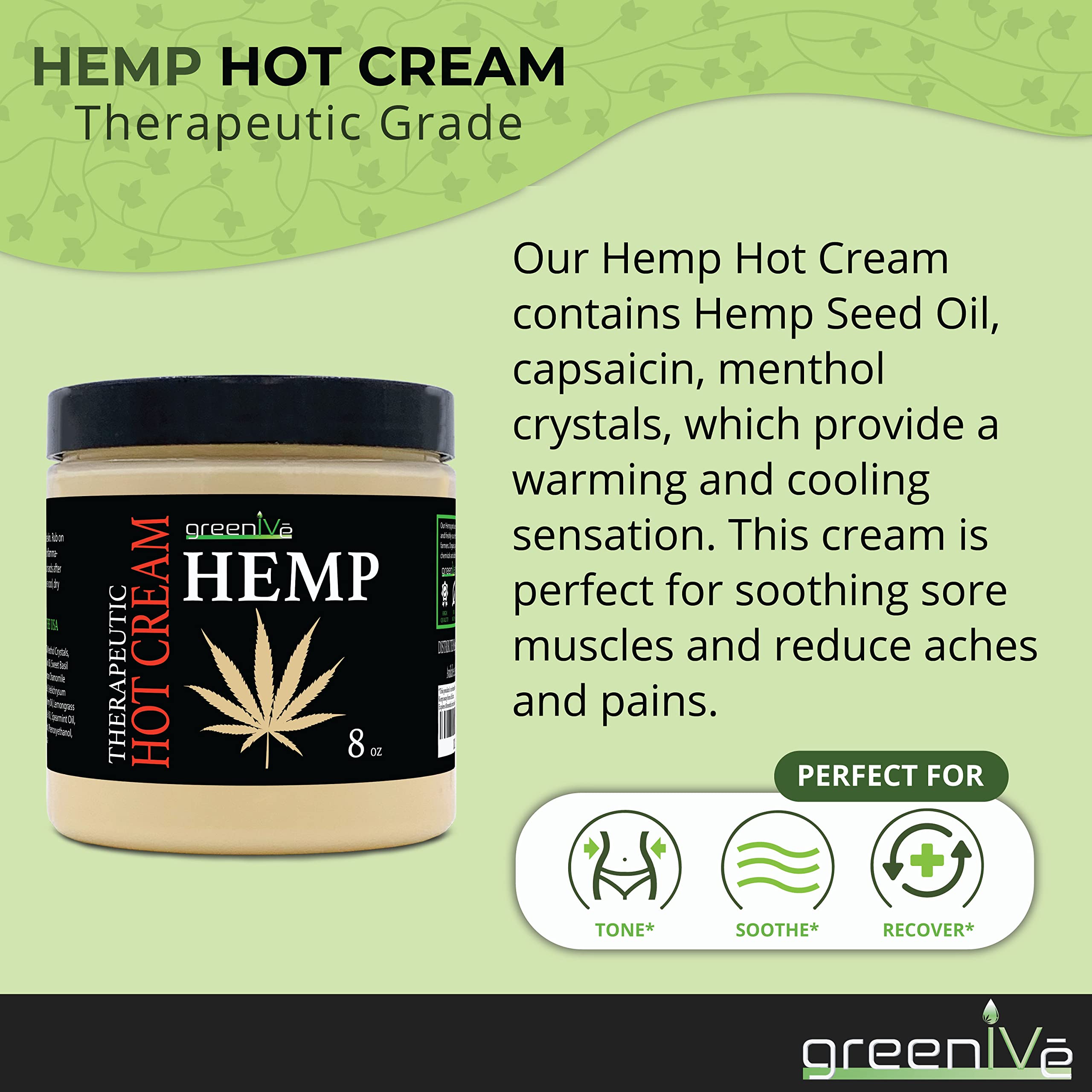 GreenIVe Hemp Hot Cream Soothing Moisturizing Hemp Hot Cream Exclusively on Amazon (8 oz Jar)
