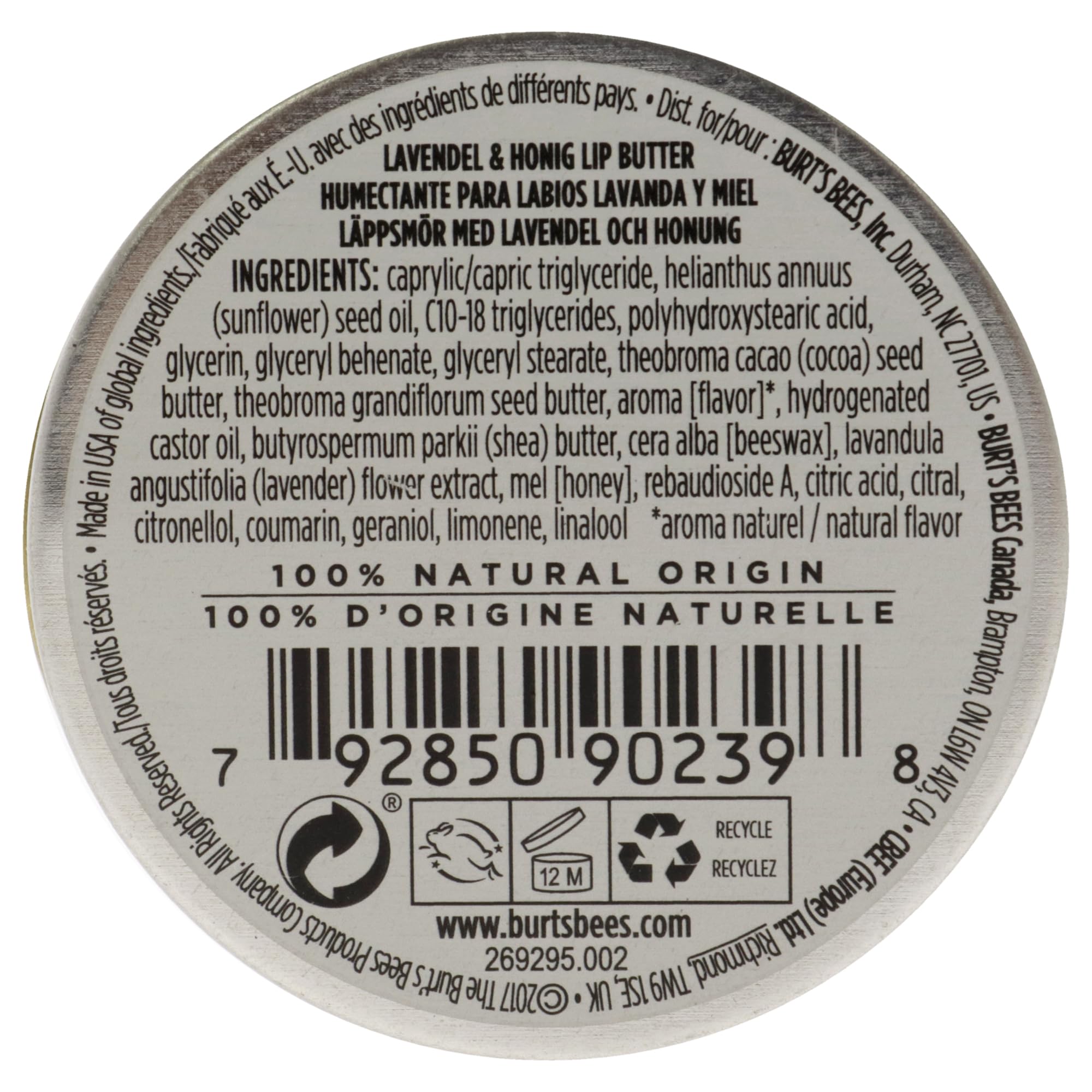 Burts Bees Lavander and Honey Lip Butter Unisex Lip Balm 0.4 oz