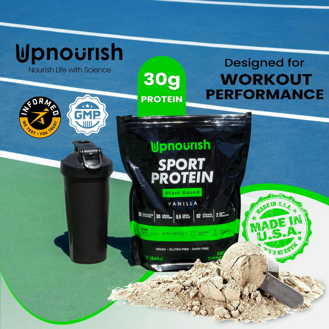 Vegan Sport Protein Powder Vanilla – 30g Plant Based Protein, VELOSITOL, BCAAs, Organic Greens & Fruits, Probiotics, Tart Cherry for Post Workout Recovery, Inform Sports Certified Keto - 20 servings