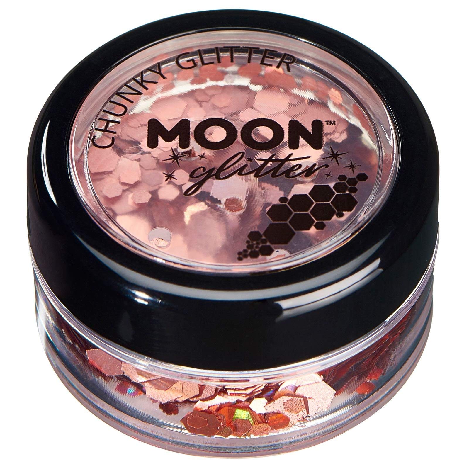 Moon Glitter Holographic Chunky Glitter 100% Cosmetic Glitter for Face, Body, Nails, Hair and Lips - 0.10oz - Rose Gold